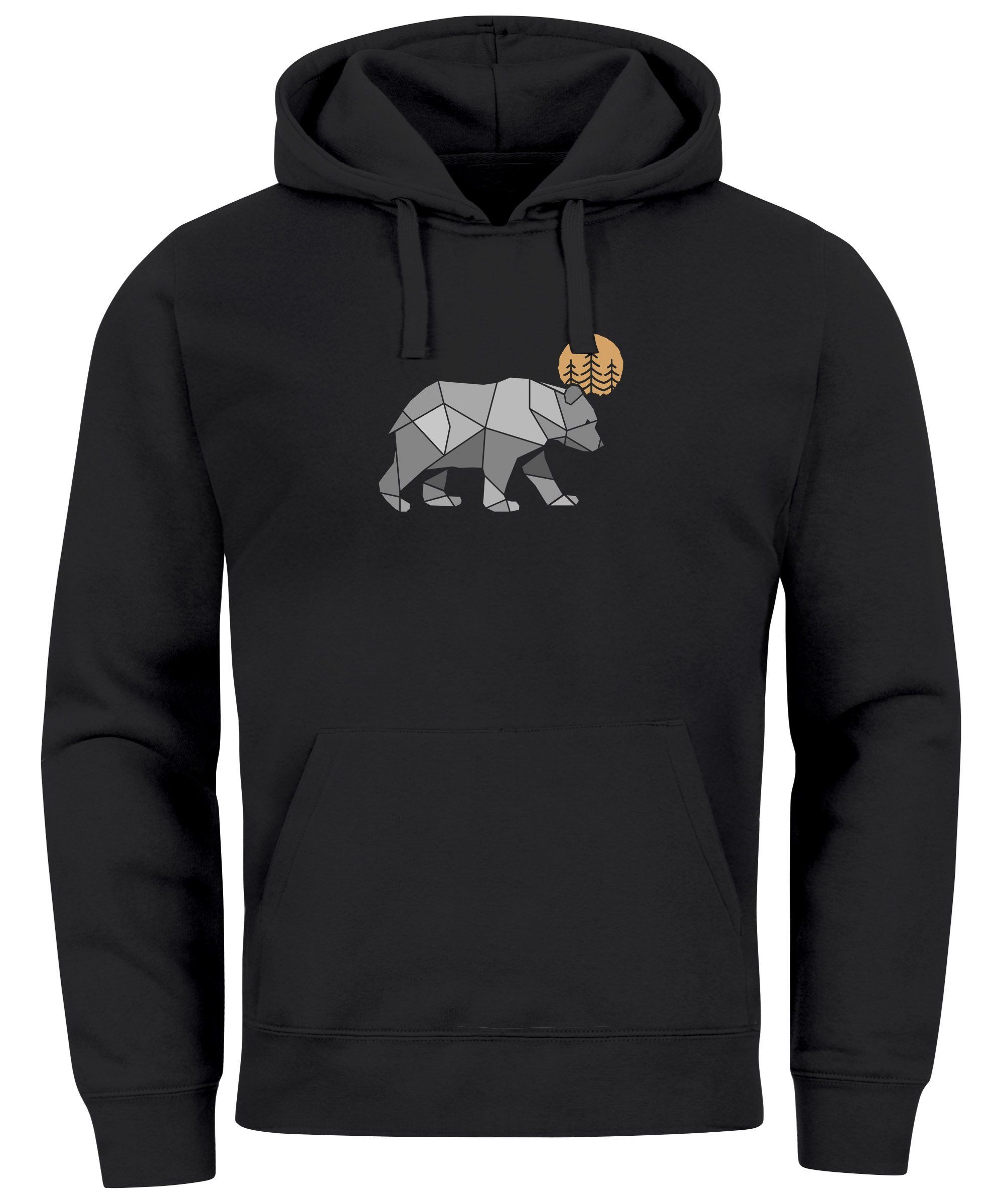 Hoodie Hoodie Herren Polygon Bär Mond Outdoor Wandern Natur Print Aufdruck