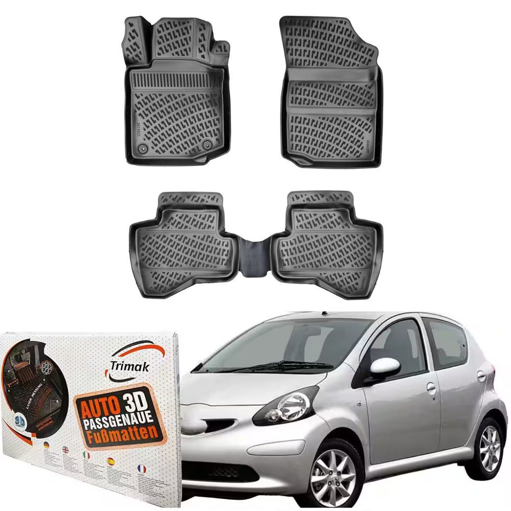 Trimak Passform-Fußmatten Oder Kofferraumwanne Oder Set, Toyota Aygo 1.Gen. 2005-2014 Gummimatten Auto TPE Allwetter Fussmatten