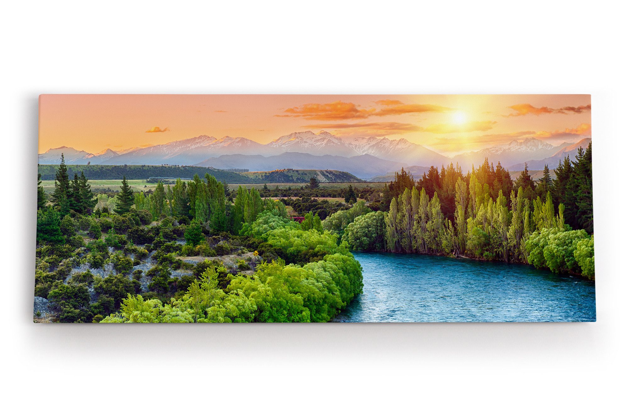 Leinwandbild Clutha River Neuseeland Fluss Sonnenuntergang Berge Natur