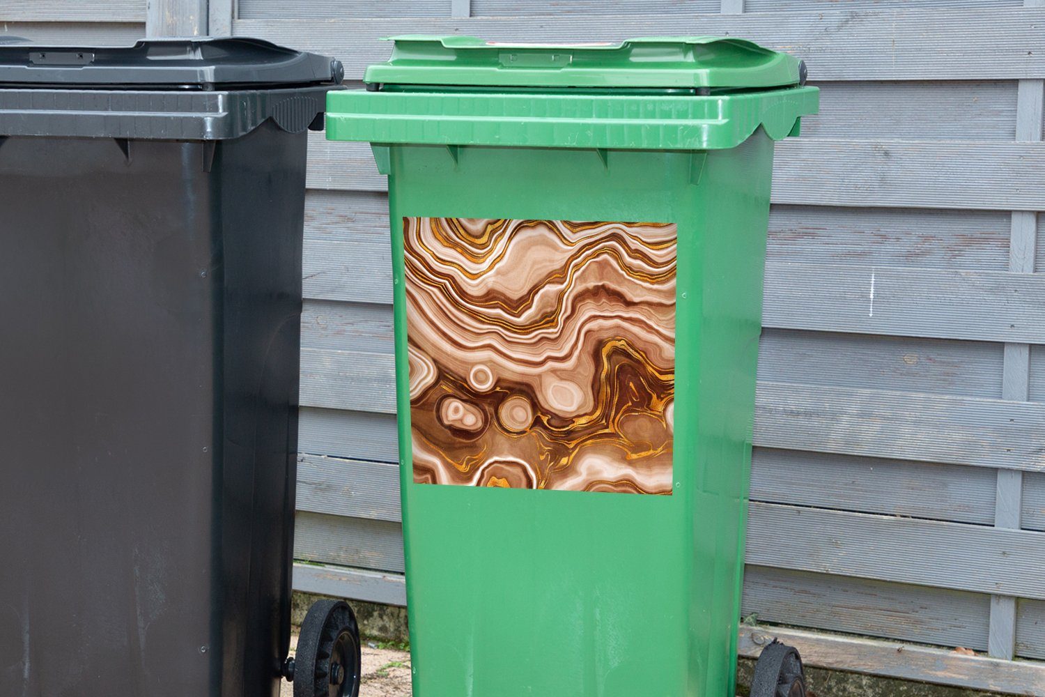 Steine Abfalbehälter Mülleimer-aufkleber, St), Wandsticker MuchoWow Mülltonne, Braun (1 - Sticker, Container, - - Gold Achat-Geode