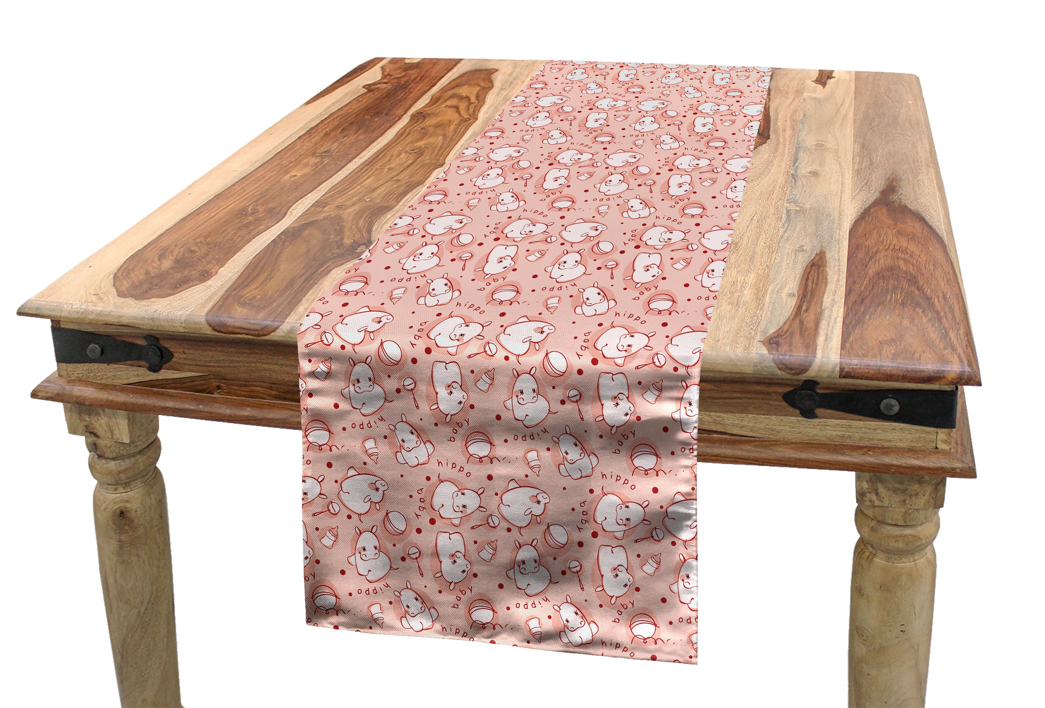 Tischläufer Dekorativer Rechteckiger Hippo Küche Tischläufer, Abakuhaus Pattern Esszimmer Nilpferd