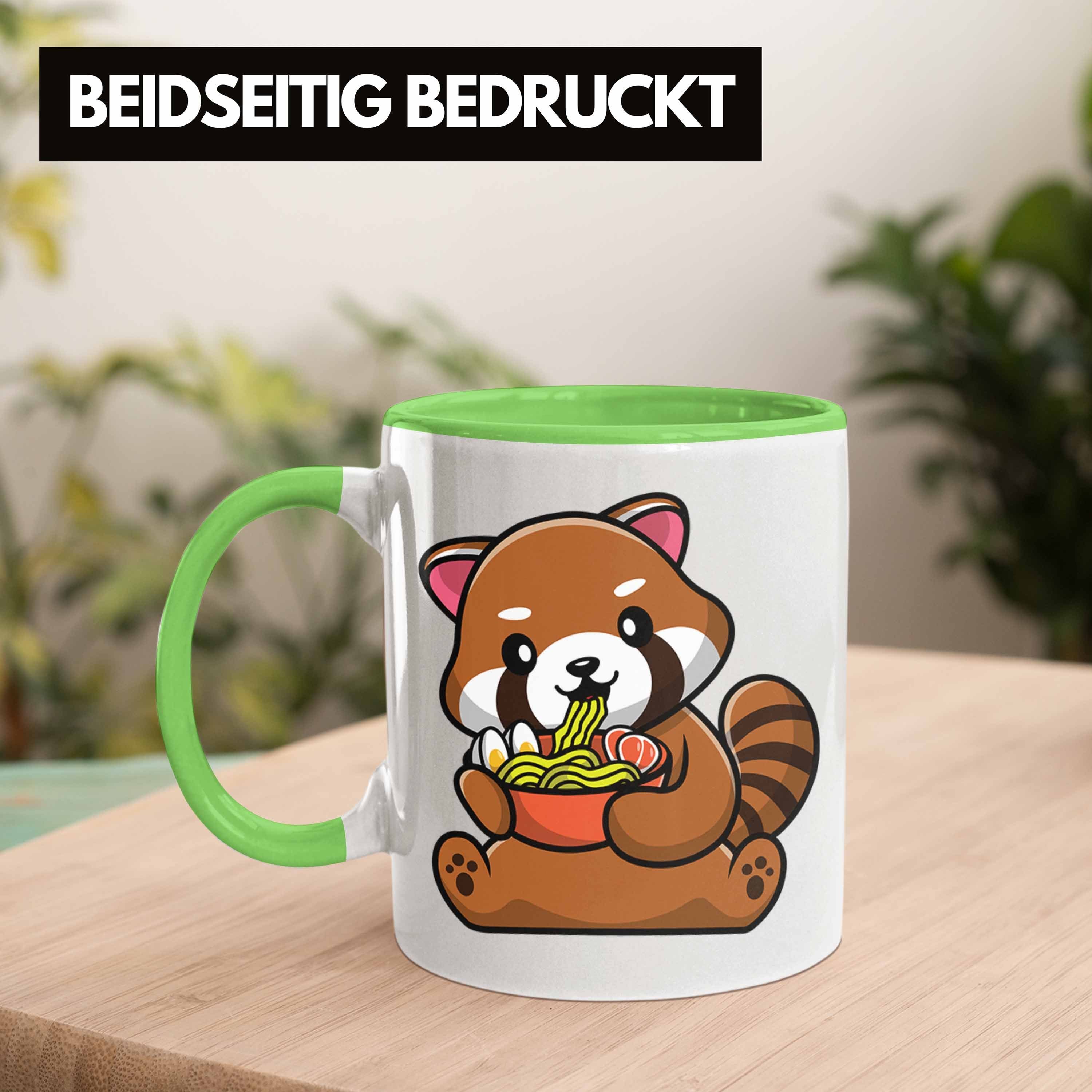 Trendation Tasse - Kinder Jungs Grafik Geschenkidee Grün Ramen Panda Lustige für Mädchen Tasse Roter Nudeln Trendation Musik