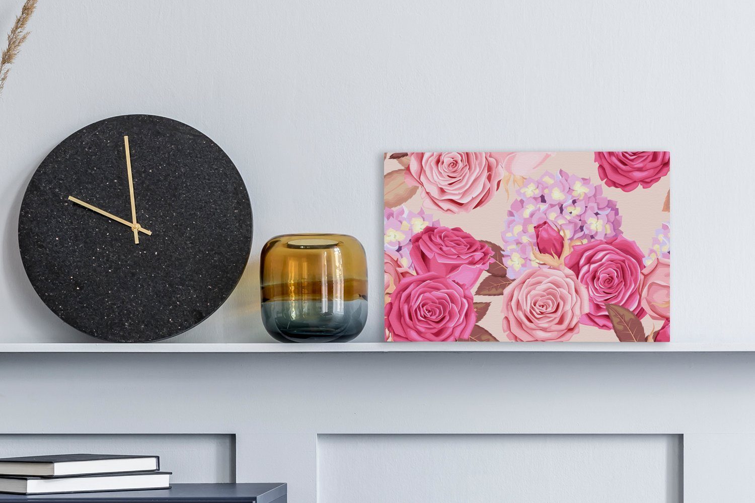 OneMillionCanvasses® Leinwandbild Rosen - Hortensien - Blumen - Rosa, Fotodruck (1 St), Leinwand Bilder Klein, Wand Dekoration Aesthetic 30x20 cm