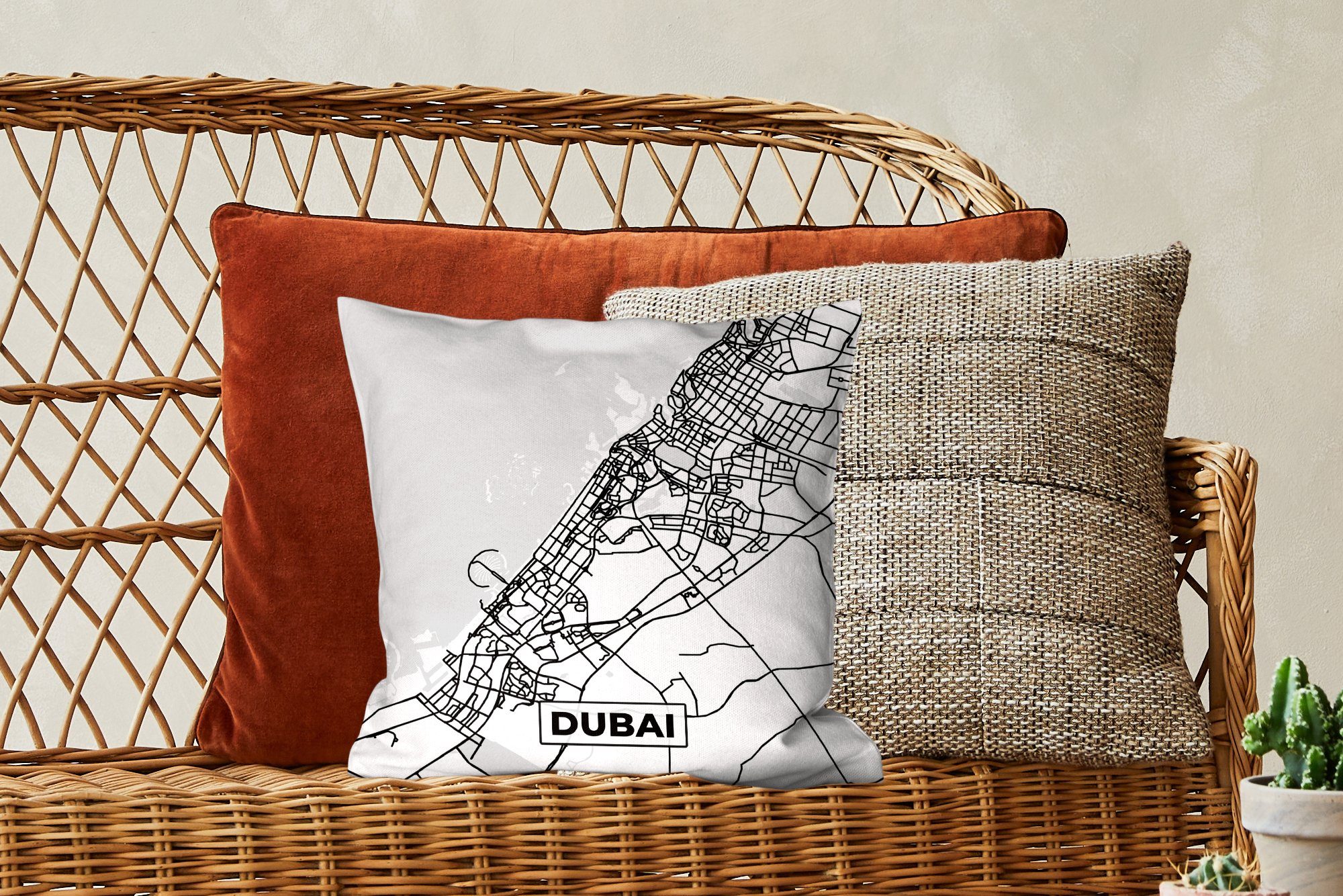 Schlafzimmer, Stadtplan - mit und Sofakissen für Karte Füllung Dubai Zierkissen Karte, Dekokissen Wohzimmer, - Schwarz Deko, - - MuchoWow weiß