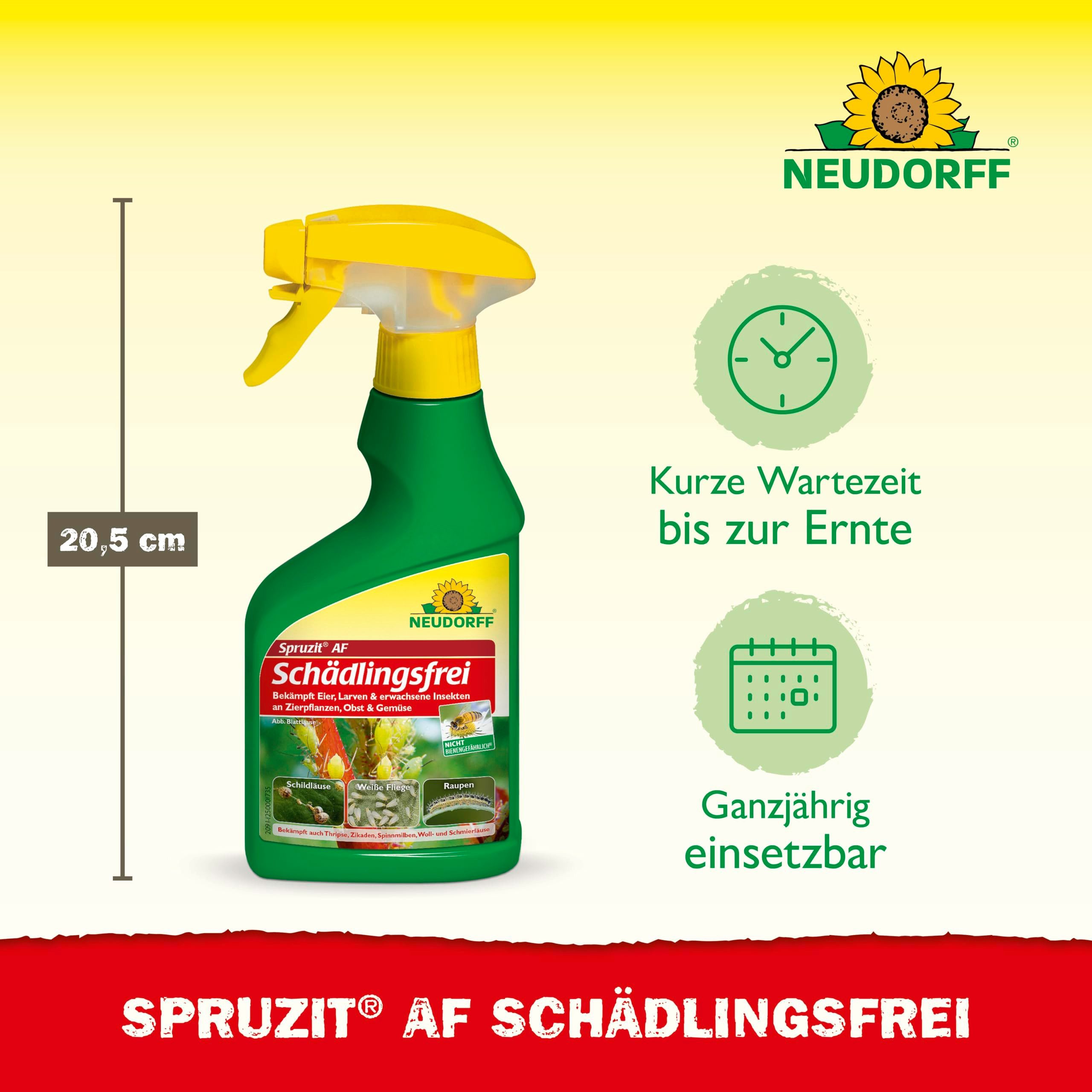 Neudorff Insektenspray Spruzit AF Schädlingsfrei 250 ml, 250 ml, Einsetzbar an Zierpflanzen, Gemüse, Obst und Kräutern, Schädlinge: Buchsbaumzünsler, Blattläuse, Thripse biologisch bekämpfen