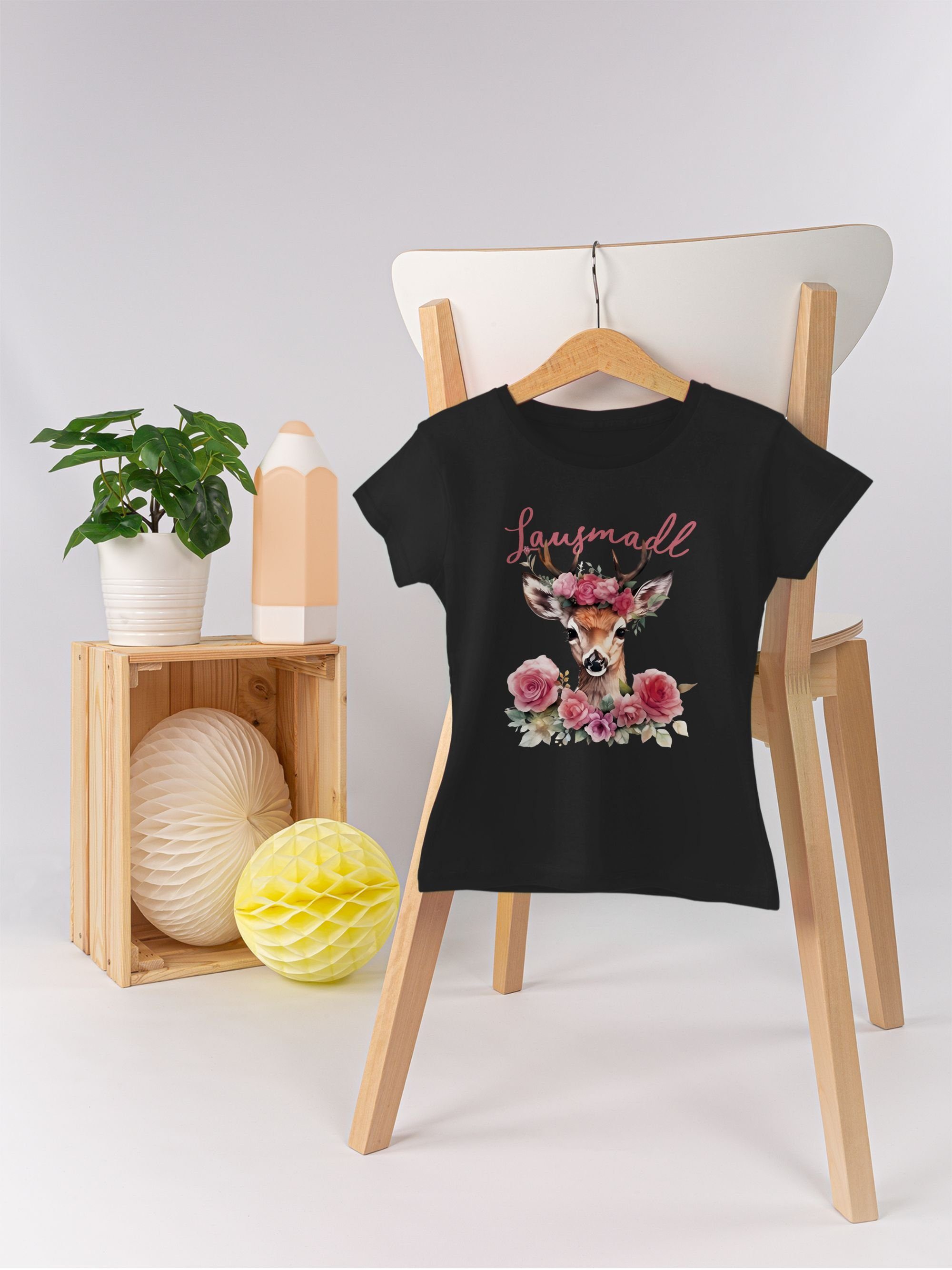 Shirtracer T-Shirt Lausmadl Reh Lausemädchen Mode Oktoberfest Geweih Outfit G - für Freches Mädchen Schwarz Kinder Lausmädchen Lousy 2