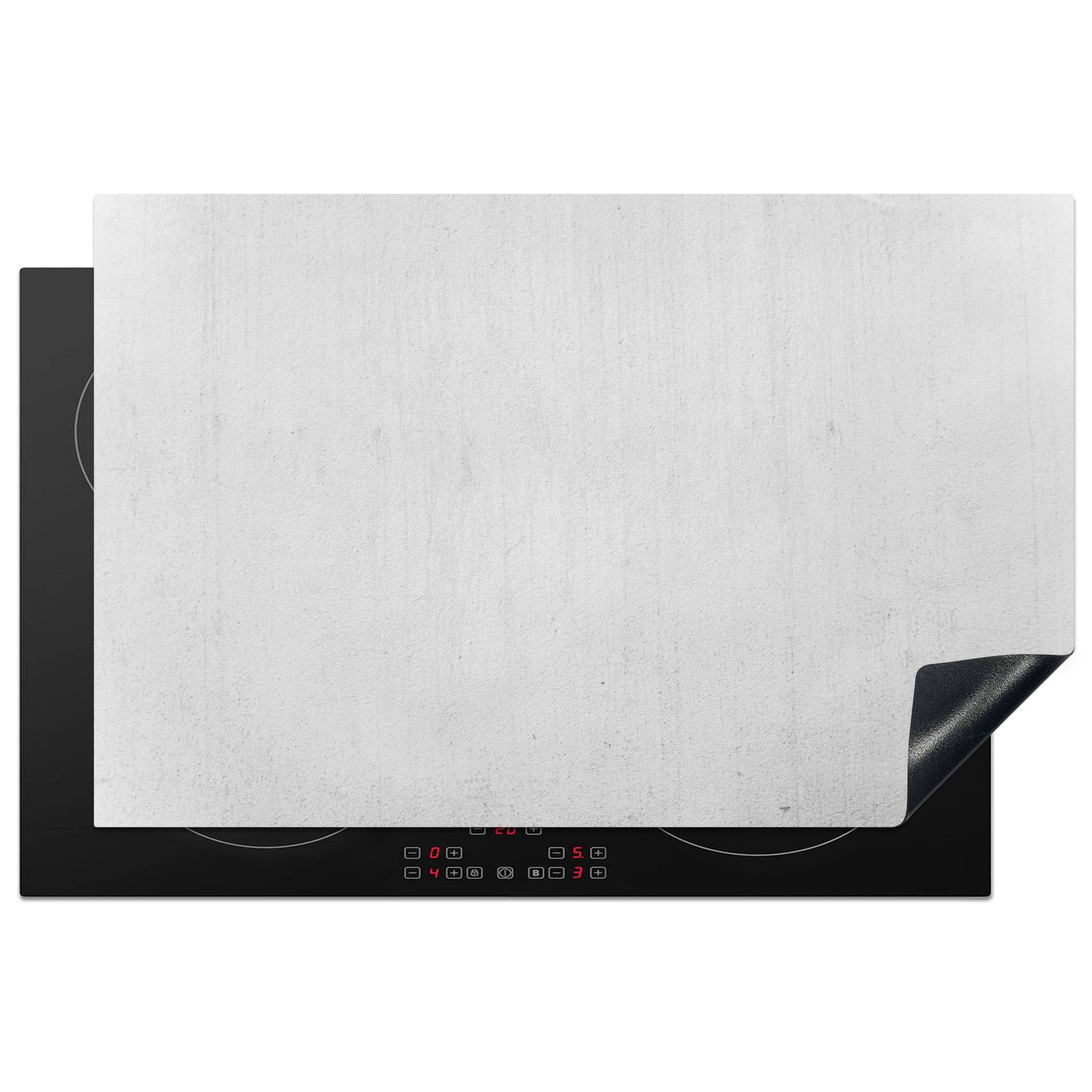 MuchoWow Herdblende-/Abdeckplatte Beton - Weiß - Grau, Vinyl, (1 tlg), 81x52 cm, Induktionskochfeld Schutz für die küche, Ceranfeldabdeckung
