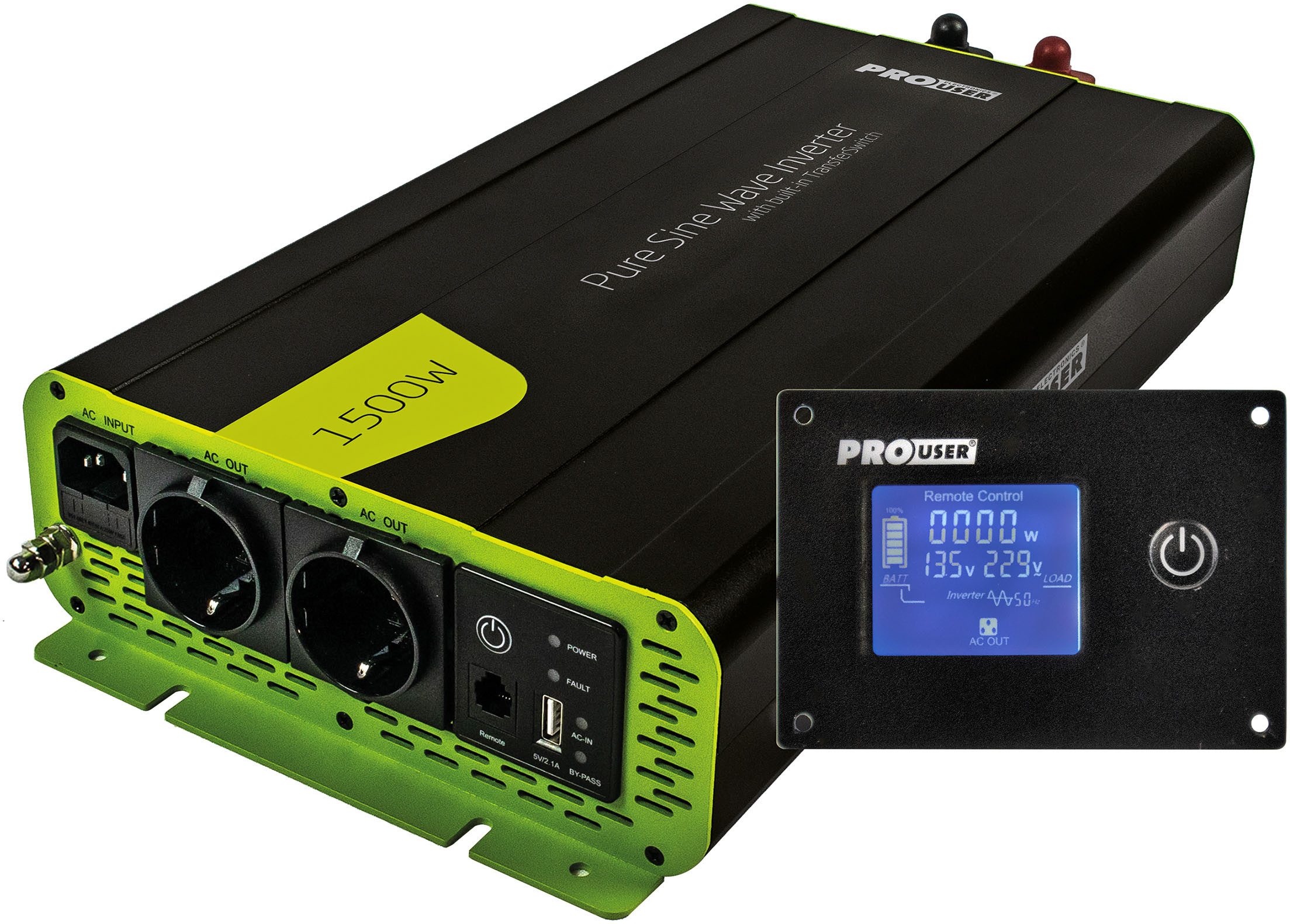 PROUSER Wechselrichter Spannungswandler Sinus 1500W, (1 St)