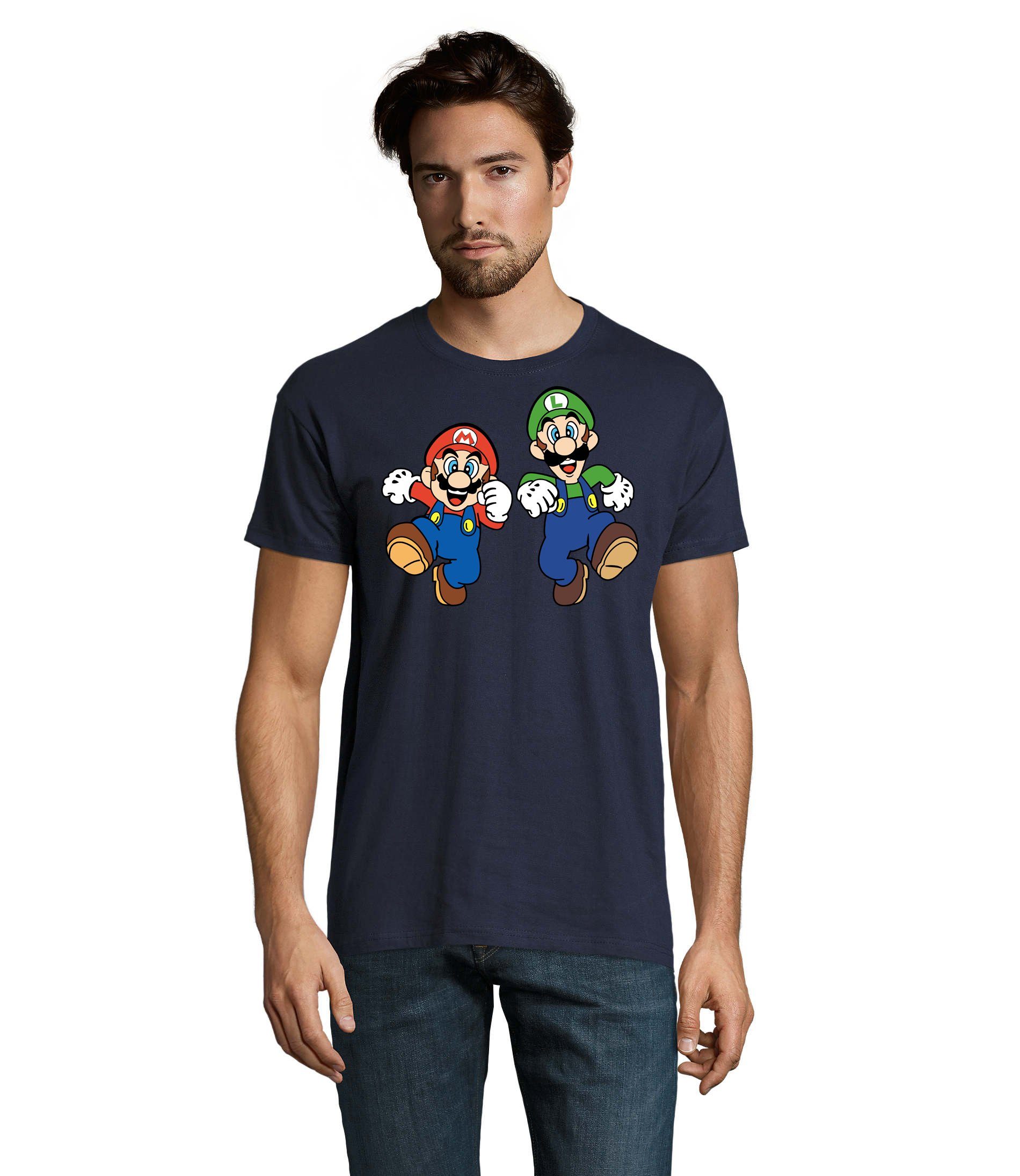 Blondie & Brownie T-Shirt Herren Nintendo Mario Luigi & Peach Navyblau Konsole