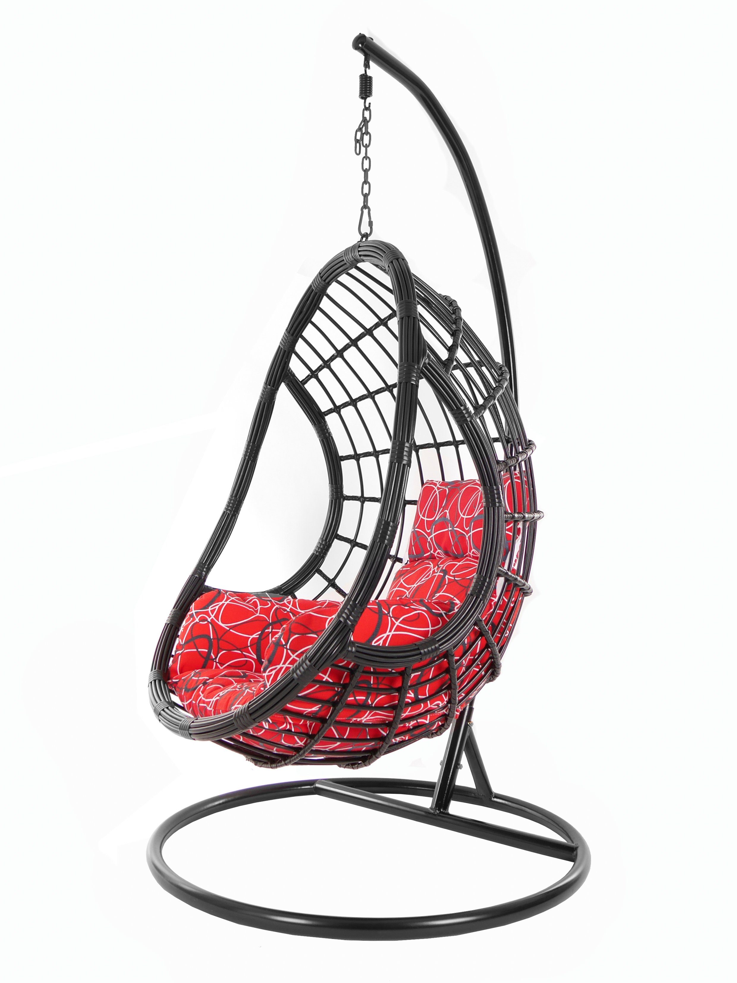 KIDEO Hängesessel mit Schwebesessel, Schwarz, Muster Loungemöbel, PALMANOVA und Kissen, Gestell red Hängesessel rot Chair, (3088 gemustert black, frizzy) Swing