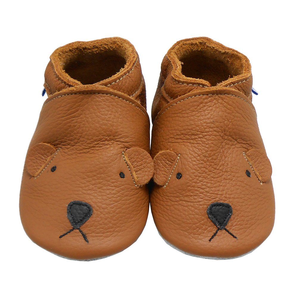 Yihakids Weiche Leder Lauflernschuhe Lederpuschen Hund Braun Eselsohr Krabbelschuh (100% Leder) elastisch