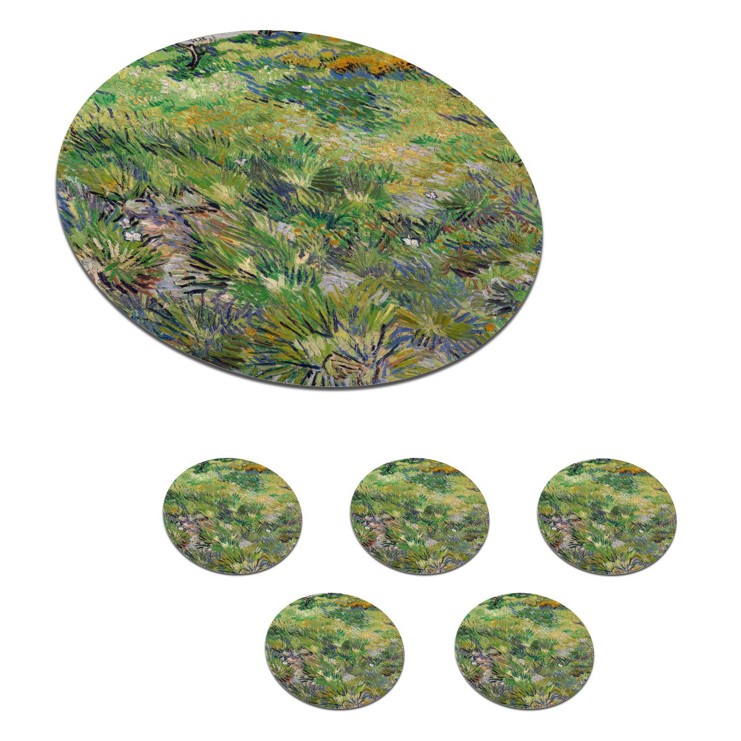 MuchoWow Glasuntersetzer Langes Gras mit Schmetterlingen - Vincent van Gogh, Zubehör für Gläser, 6-tlg., Getränkeuntersetzer, Tassenuntersetzer, Korkuntersetzer, Tasse, Becher