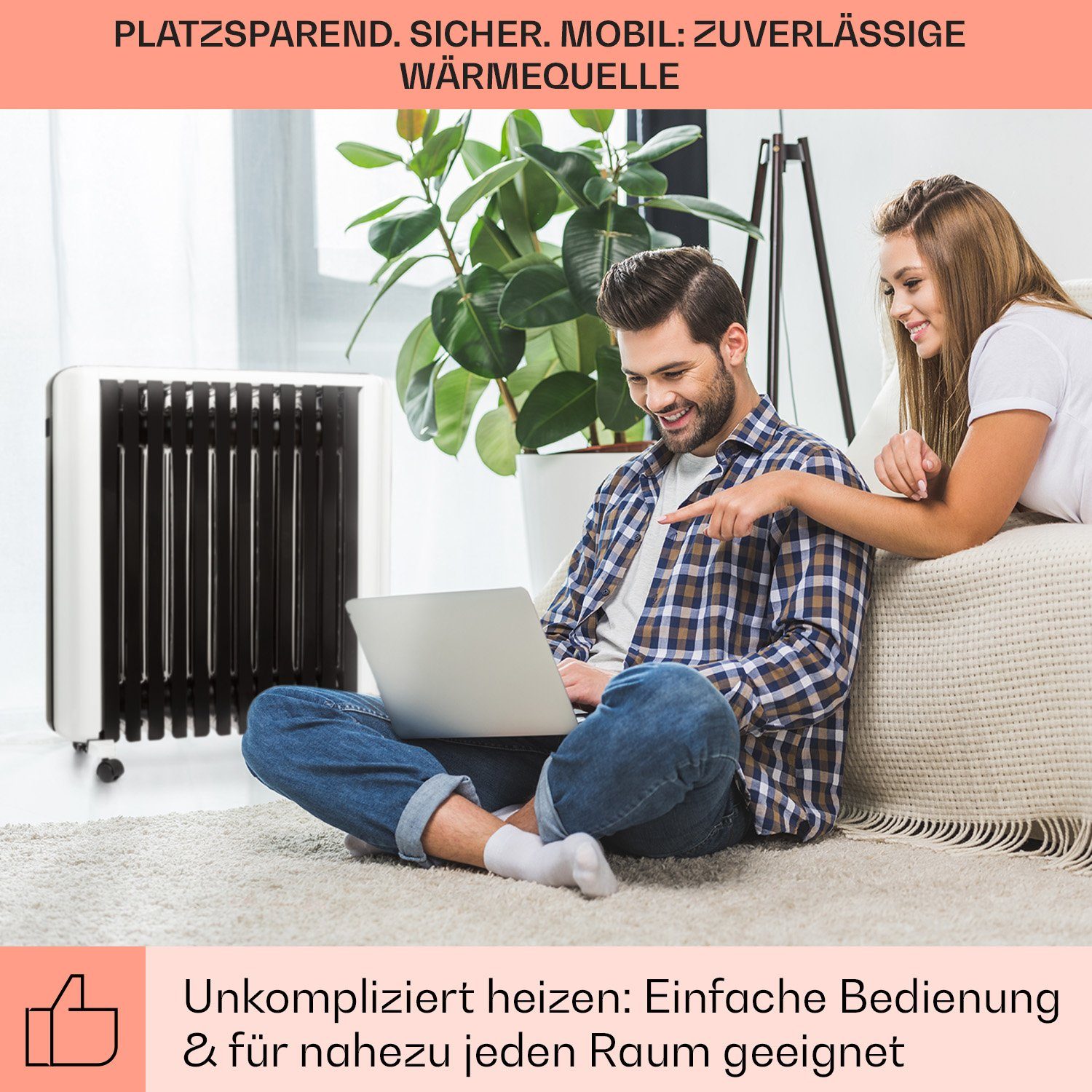 2500 W, Ölradiator Thermaxx energiesparend Rippen Heizkörper Thermostat 12 Klarstein Heizstrahler 2500, Rollen