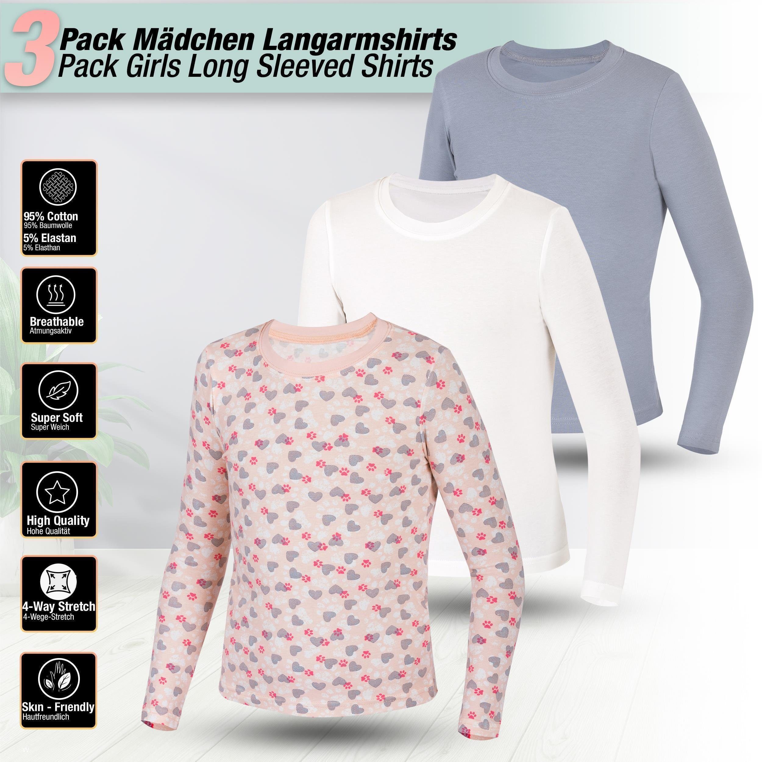 Langarmshirts 3-St) Mädchen Body Kinder LOREZA Pack (Set, Unterhemden Unterhemd Variante 3er 3 Shirt
