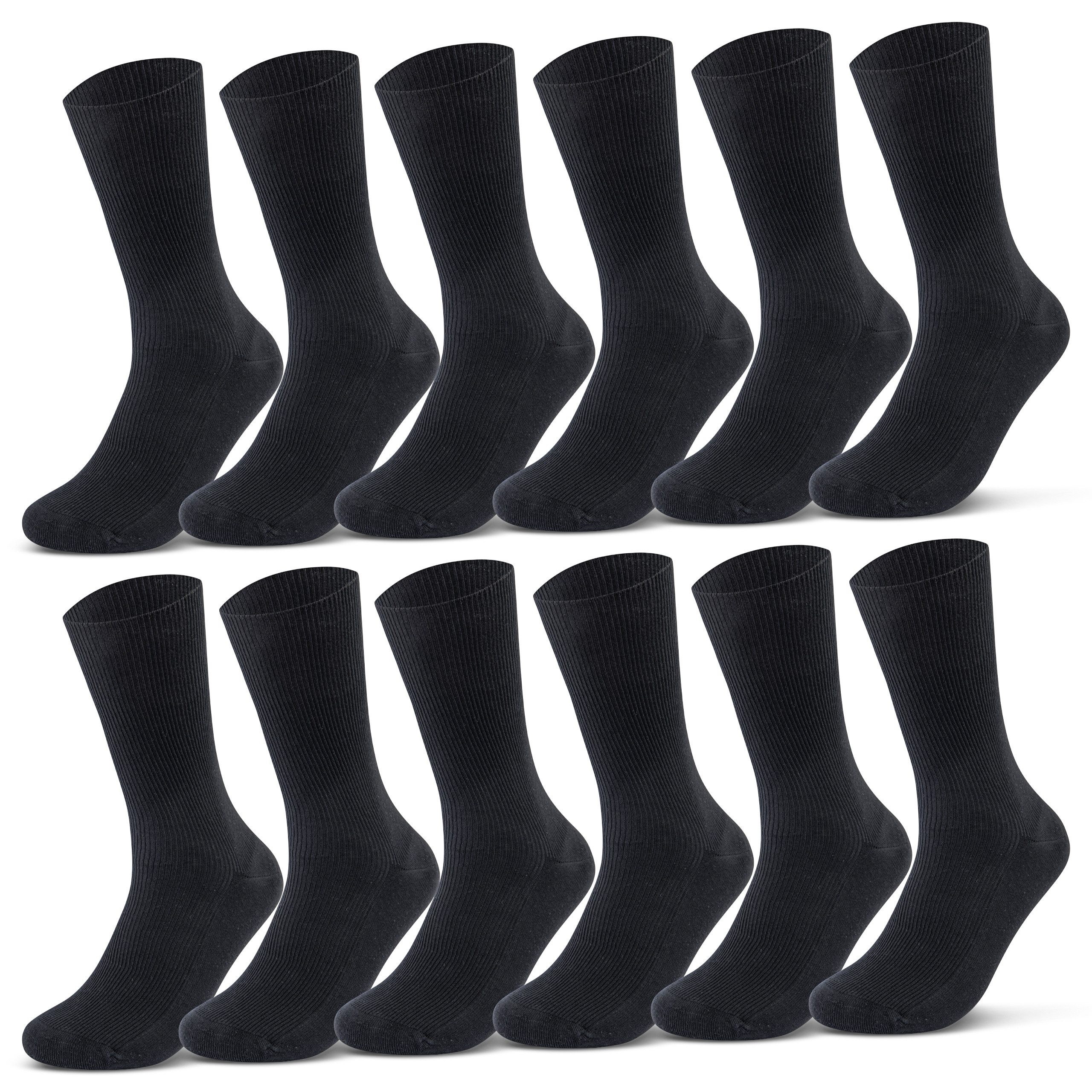 sockenkauf24 Diabetikersocken 12 Paar Damen & Herren Socken ohne Bund (Schwarz, 47-50) 100% Baumwolle ohne Naht 11000