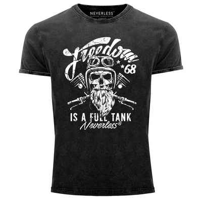 Neverless Print-Shirt Cooles Angesagtes Herren T-Shirt Vintage Shirt Biker Spruch Motiv Totenkopf Aufdruck Used Look Slim Fit Neverless® mit Print