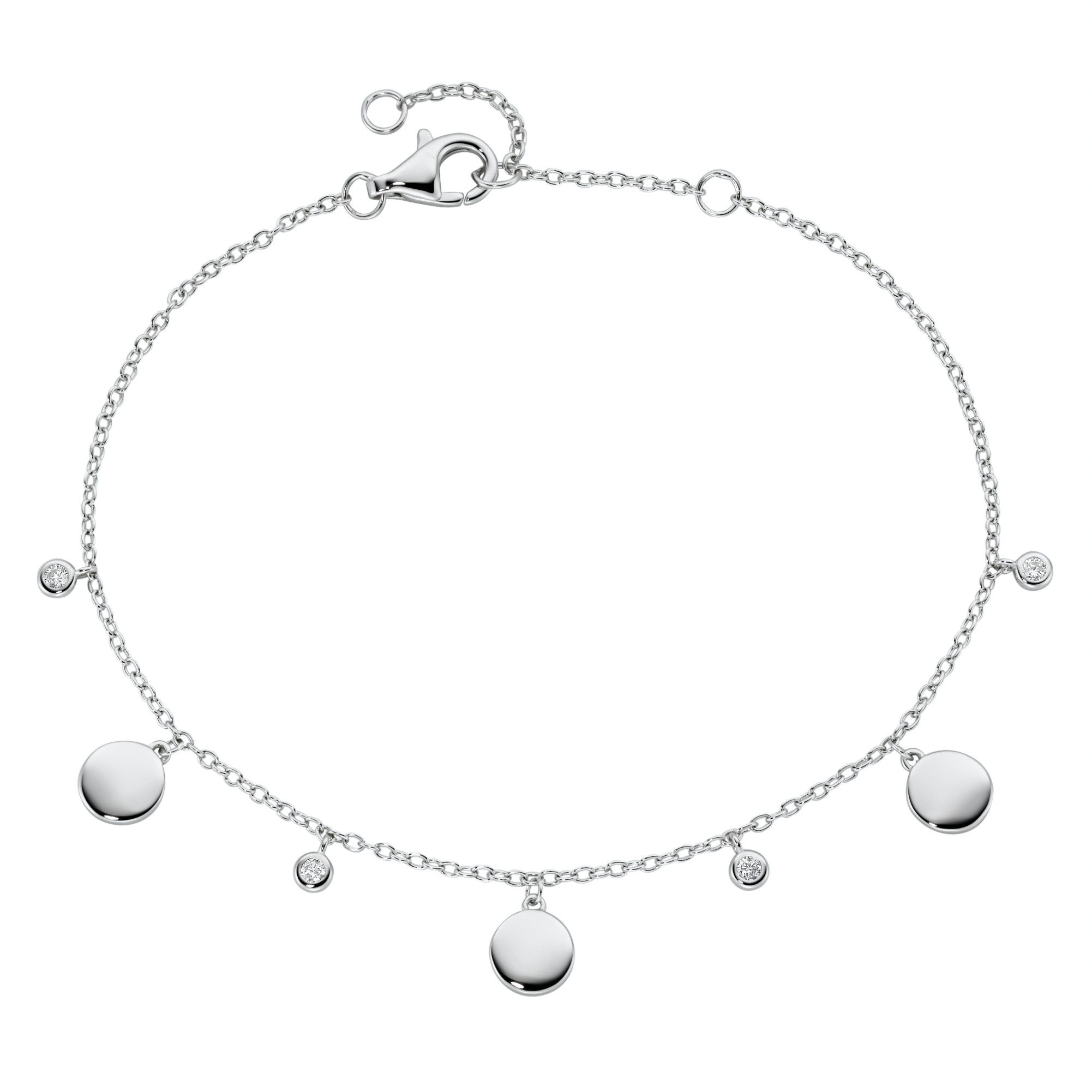 Armband mit runden Plättchen und Zirkonia als Behang, Silber 925