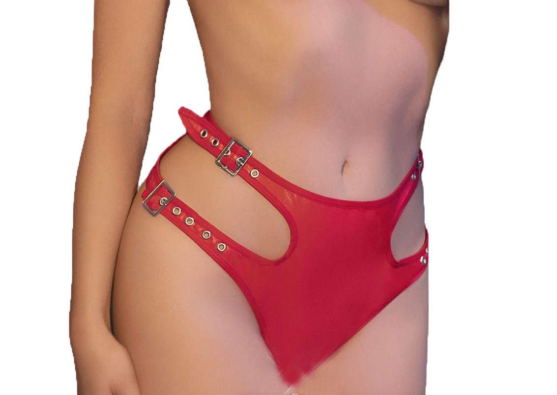 Stringpanty-Ouvert Frauen Dessous Wetlook Reizwäsche Panty als Unterteil in rot Stretch R