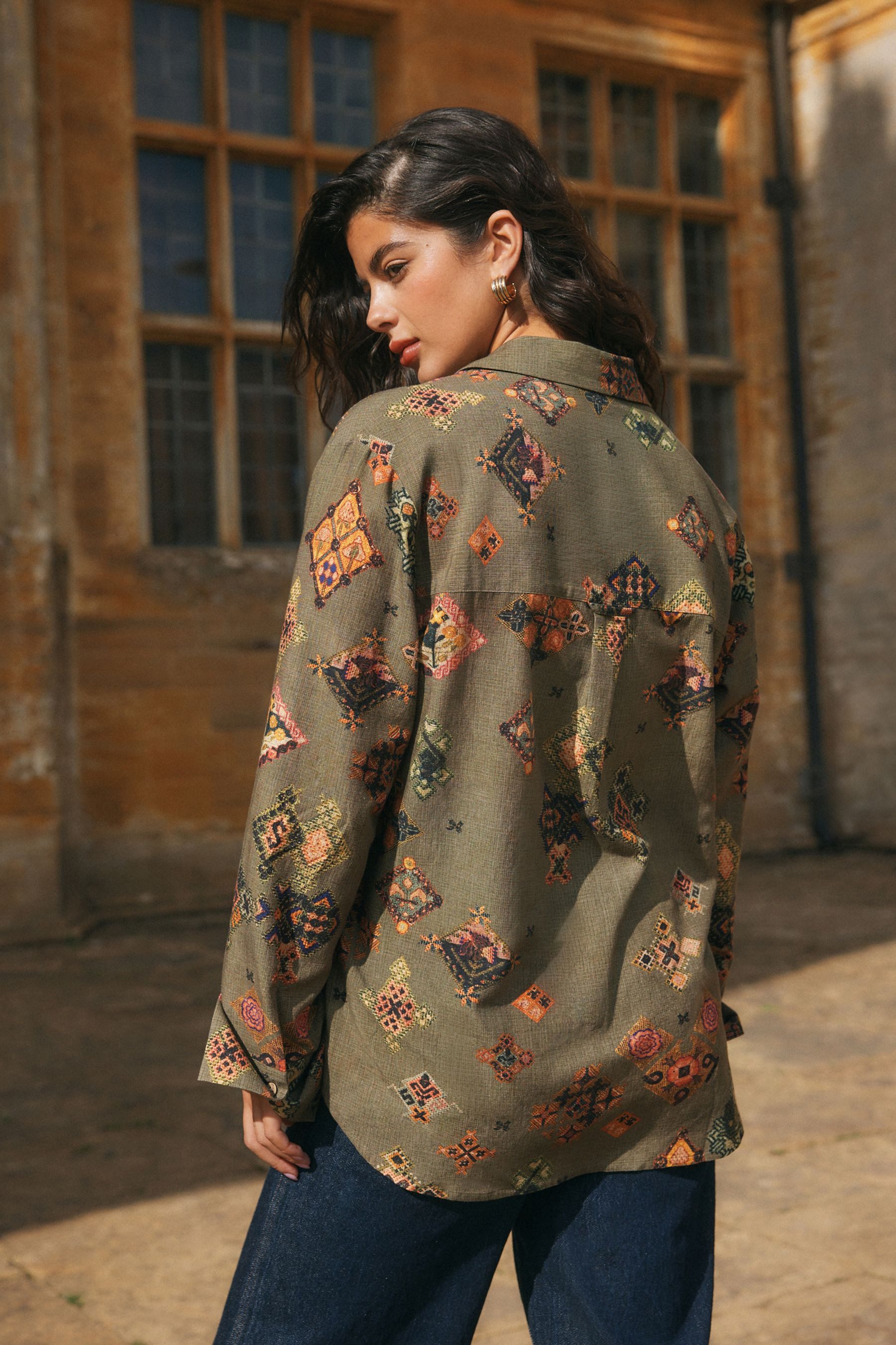 Next Langarmhemd National Trust x Next Langarmhemd mit Geo-Print (1-tlg) günstig online kaufen