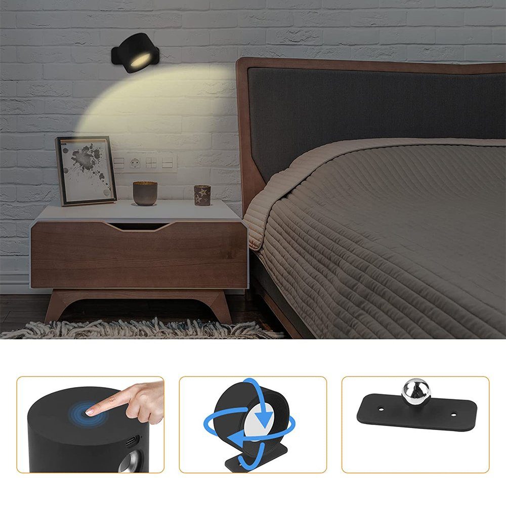 2 Dimmbar LED Flur für Stück mit 360° Kabellose Control Bedee LED integriert, Wandlampe Innen Kabellose Wandlampen, Schlafzimmer Warmweiß, Drehbare fest LED Wandleuchten Fernbedienung, Wohnzimmer Wandlampe Touch Wandleuchte
