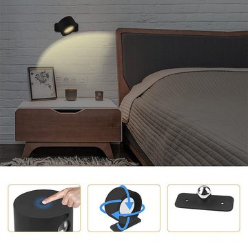 Bedee LED Wandleuchte LED Kabellose Wandlampe Innen Dimmbar mit Fernbedienung, 2 Stück 360° Drehbare Touch Control Wandlampen, LED fest integriert, Warmweiß, Wandlampe für Wohnzimmer Schlafzimmer Flur Kabellose Wandleuchten