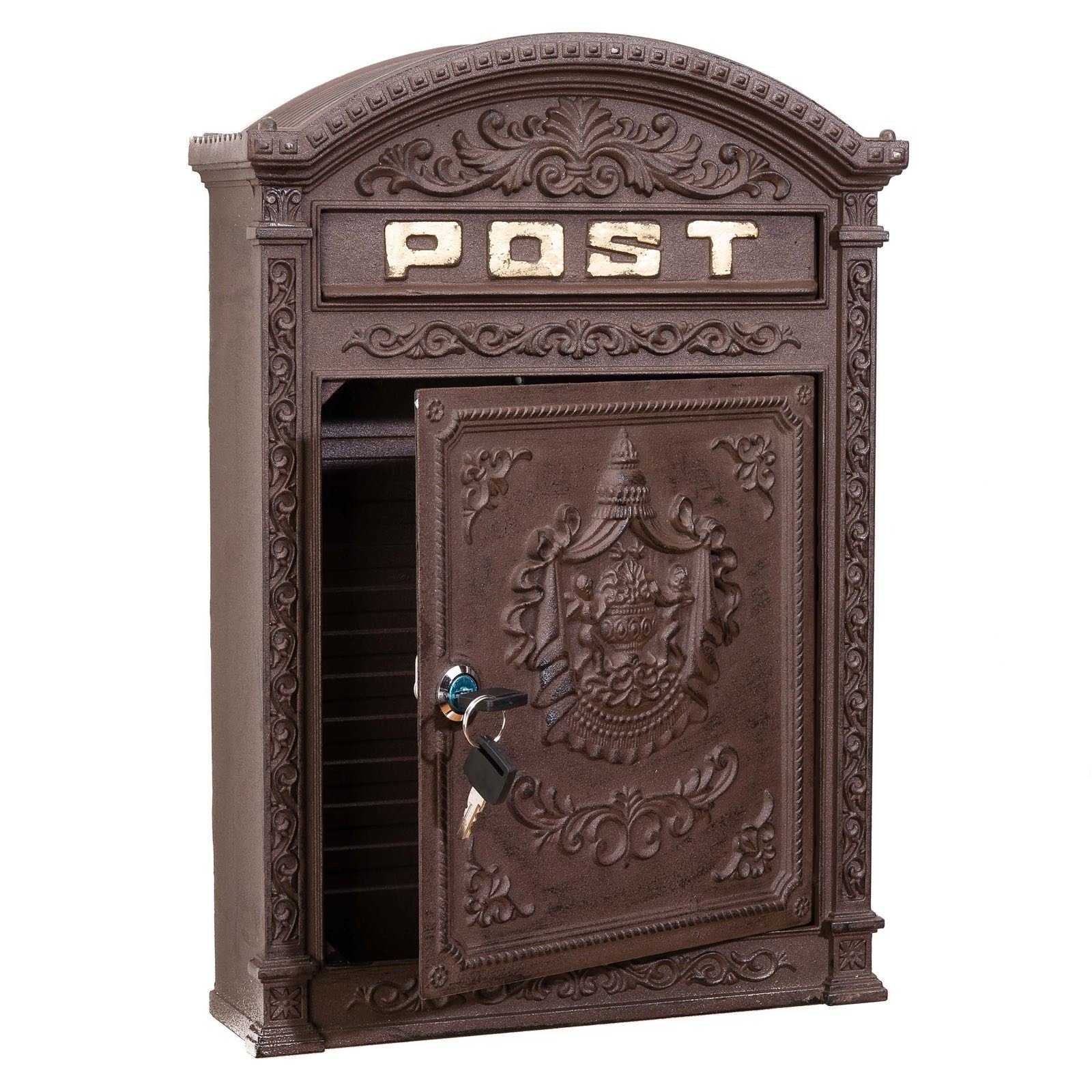 Aubaho Wandbriefkasten Briefkasten Wandbriefkasten Alu Nostalgie Postkasten braun antik Stil