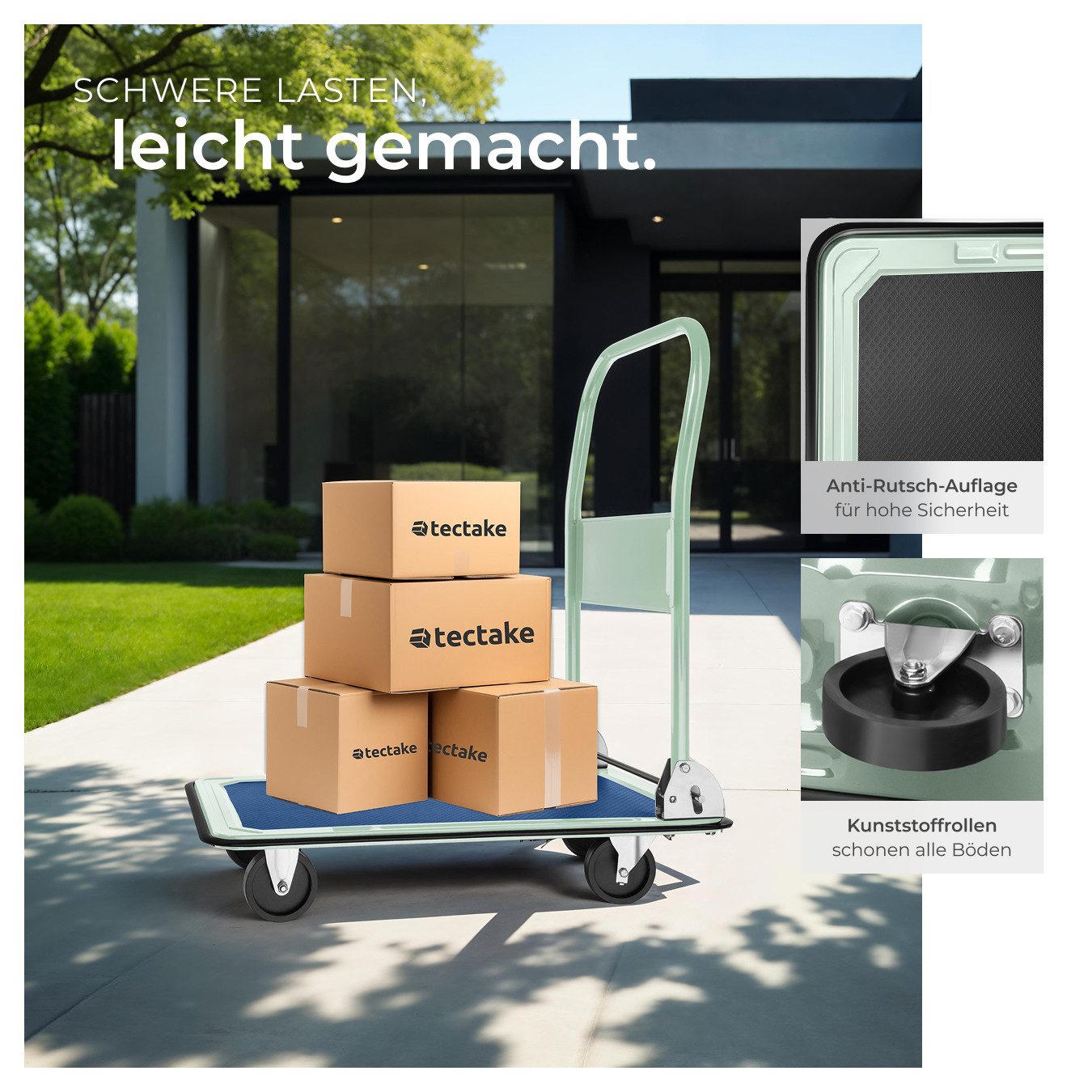 tectake transport trolley platform trolley (set), folding handle