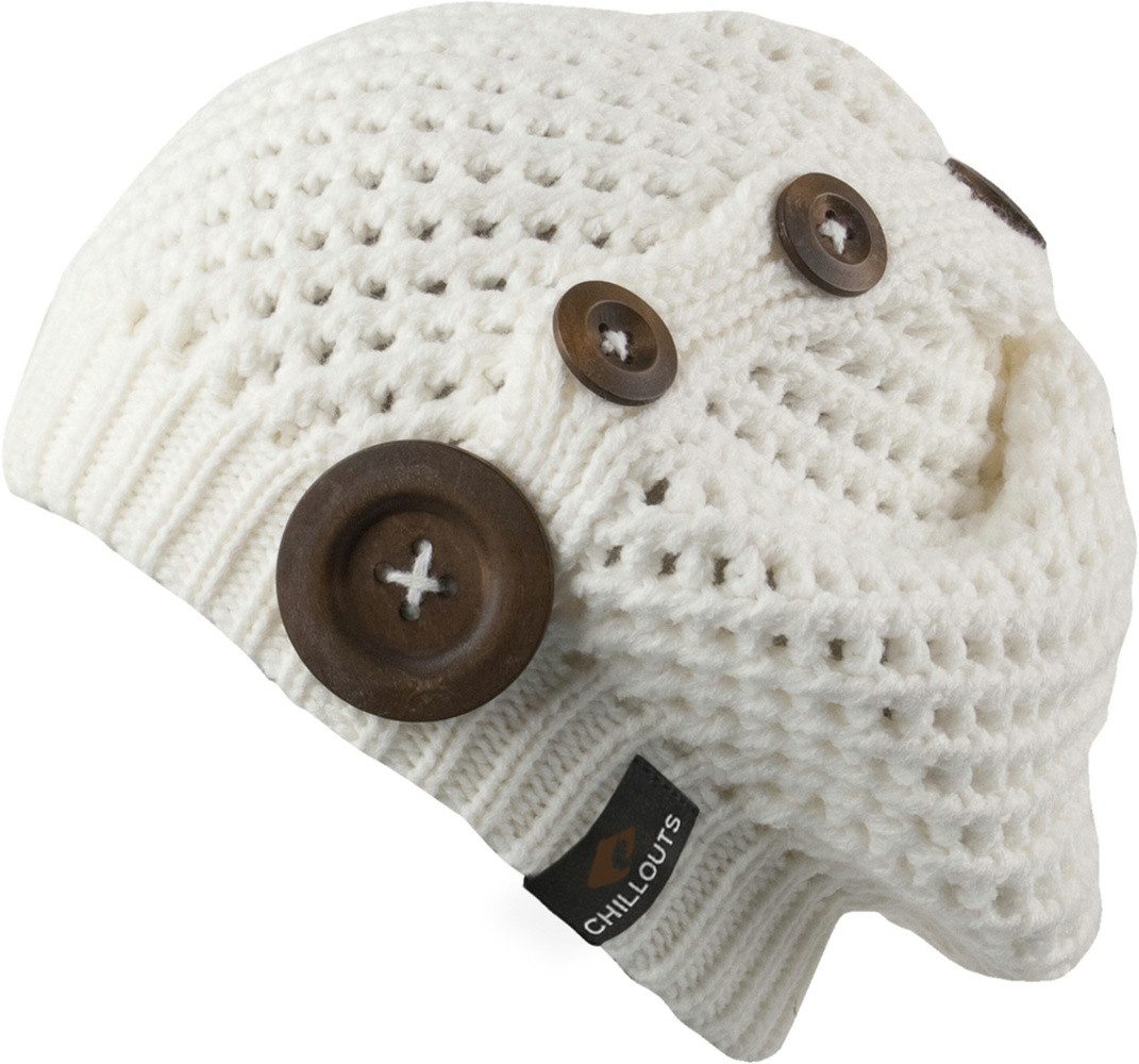 chillouts Beanie Nelly Hat mit modernem Strickmuster und Zierknöpfen