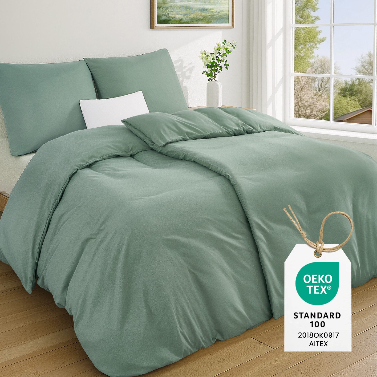 Topfinel Bettwäsche 135 x 200 4 teilig Leicht flanell mit reißverschluss kühlend bügelfrei, 90g/m² Flanell und Mikrofaser, 3 teilig, bettwäsche 200 x 220 sale einfarbig frühling sommer herbst winter