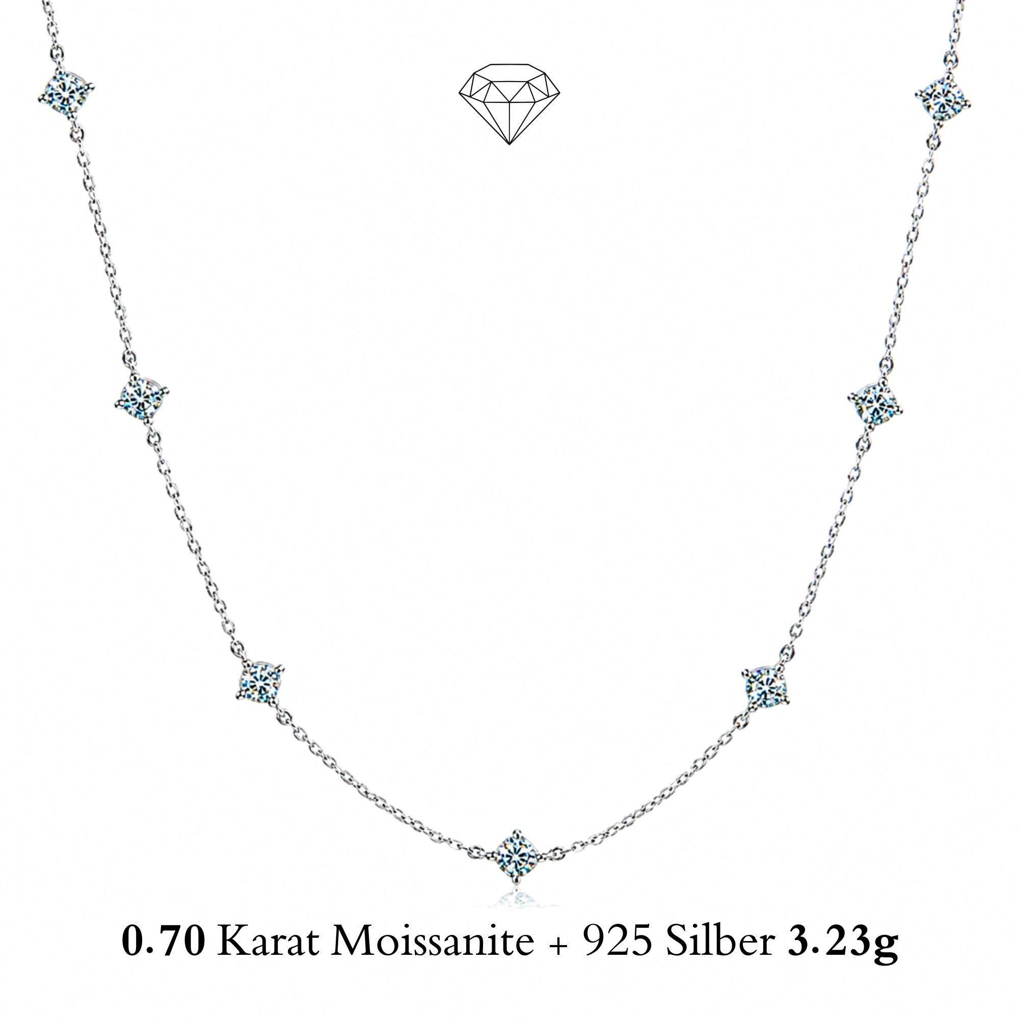 UNIQAL.de Silberkette 925 Silber mit Moissanit 0,68 Karat – Damen Halskette SHINE CELESTA (Zeitloses Station-Design mit feinen Lichtakzenten und eleganter Ausstrahlung, inkl. hochwertiger Geschenkverpackung und Qualitätsnachweis), Moissanit Halskette rund Brillant Edelstein VVS1 GRA Zertifikat