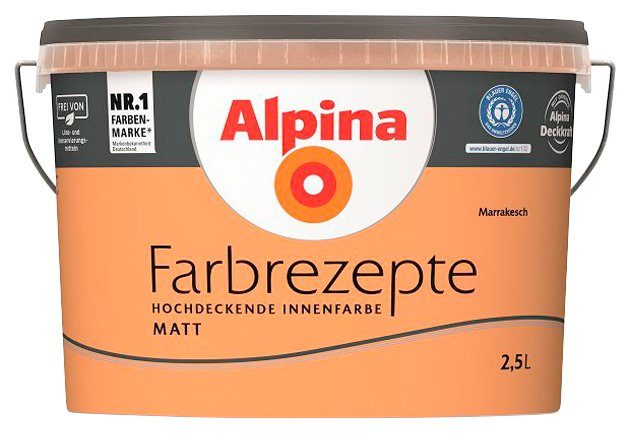 Alpina Wand- und Deckenfarbe Farbrezepte Marrakesch, Sattes, lebendiges Orange, matt, 2,5 Liter