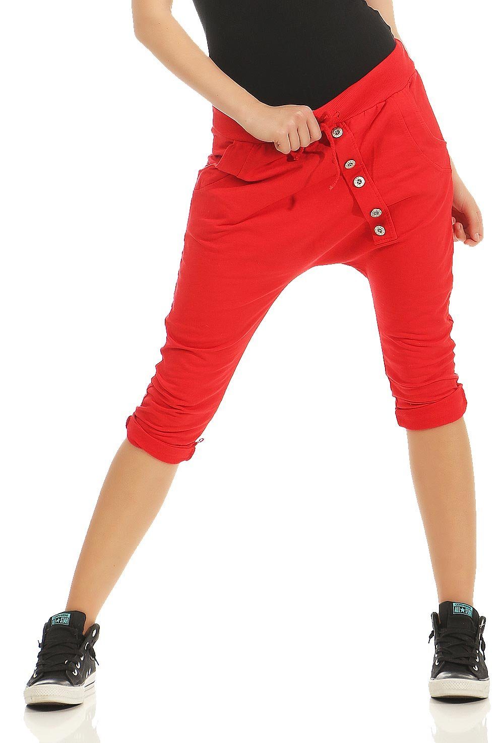 malito more than fashion Caprihose mit rot Jerseybund Einheitsgröße Sommer Sport elastischem 8015 Hose