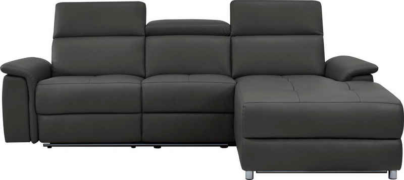 Places of Style Ecksofa Pareli, L-Form, 259cm,m. Recamiere, Echtleder, Kunstleder, Webstoff, man. o. elektr. Relaxfunktion, USB/Kopfteilverstellg u. LED