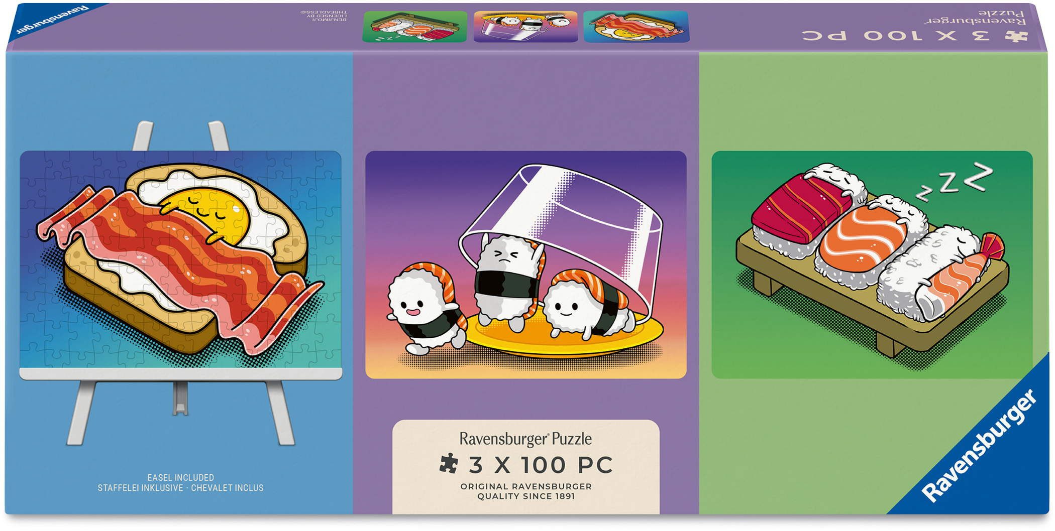 Ravensburger Puzzle 3 x 100 Teile Puzzle Kawaii Breakfast, Lunch & Dinner 12002047, Puzzleteile