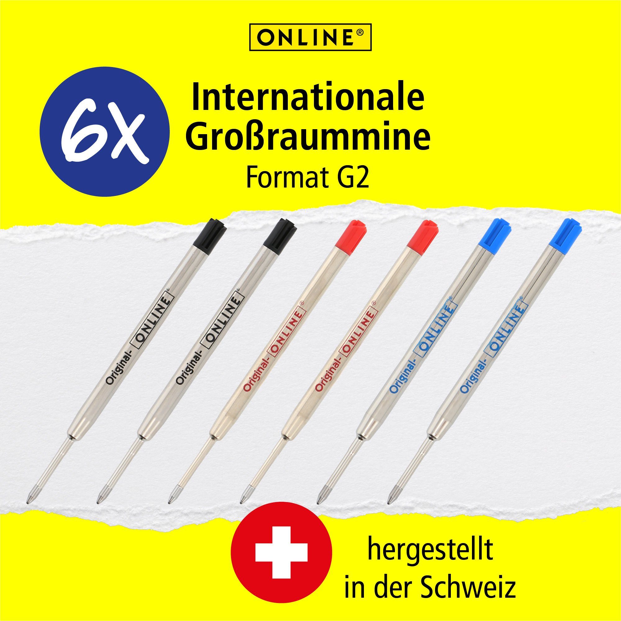 Online Pen Kugelschreiber Kugelschreiberminen, G2-Format, für Standard- Kugelschreiber, hergestellt in der Schweiz