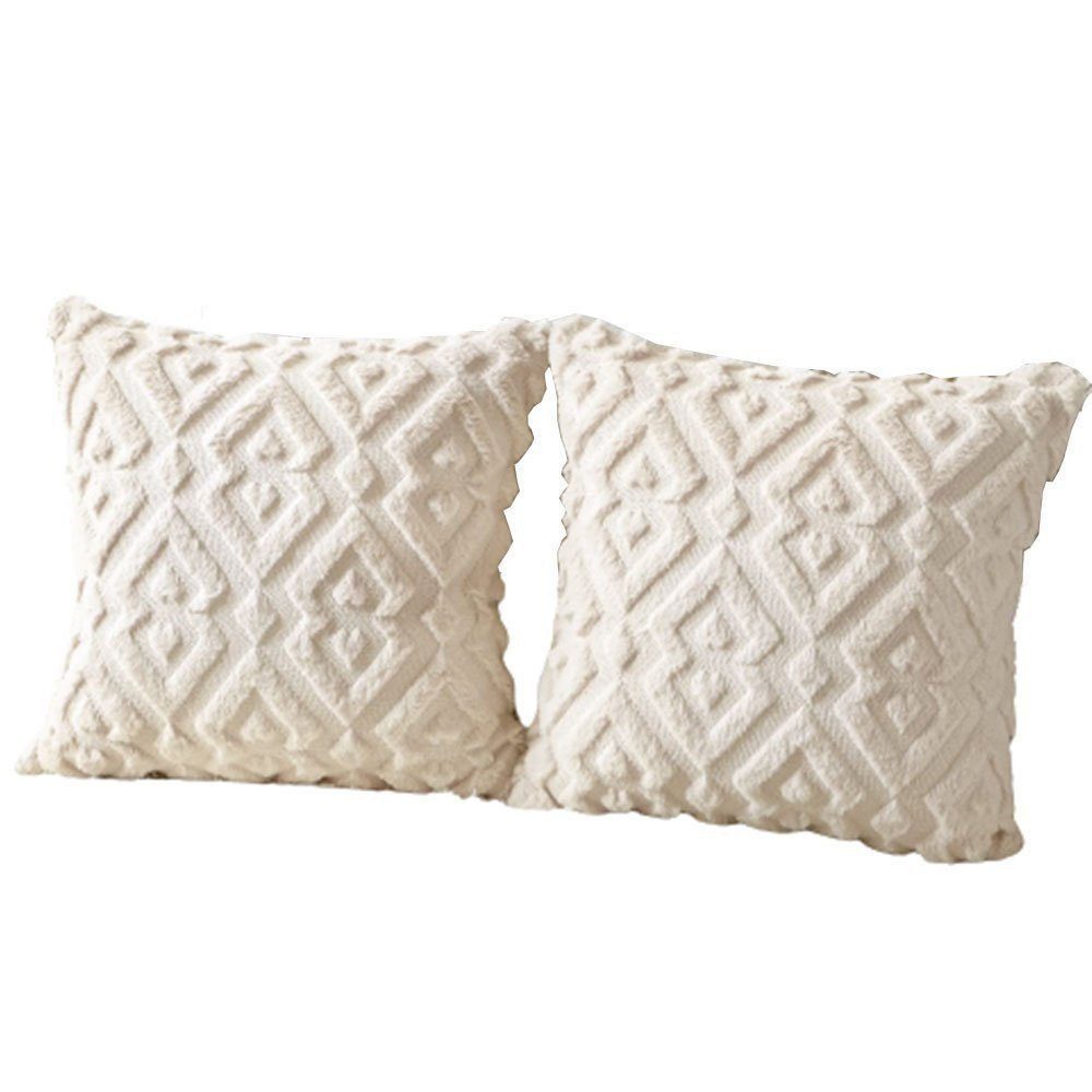 FELIXLEO Kissenbezüge Kissenbezüge Weicher Plüsch Geometrische Creme Beige 45x45cm, (2 Stück)