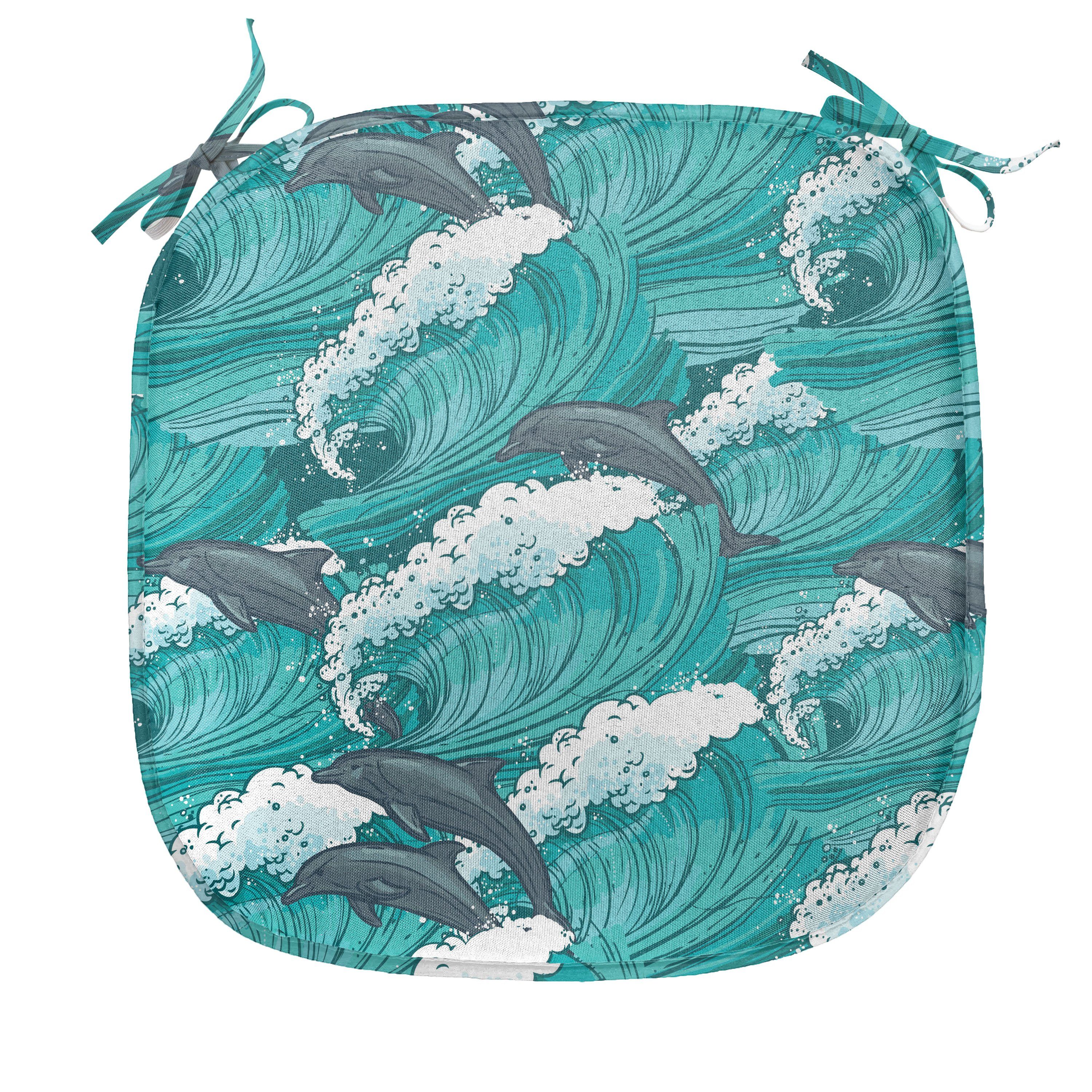 Surfen wasserfestes für Kissen Abakuhaus Dekoratives Stuhlkissen Dolphins Ozean mit Riemen Doodle Küchensitze,