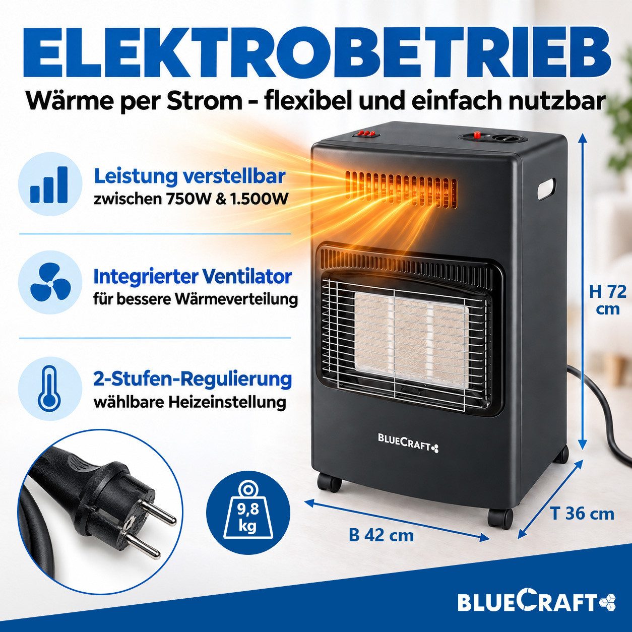 BlueCraft Heizstrahler Gasheizer Infrarot Gasofen Campingheizung Keramik, 4200 W, Druckminderer Gasregler Gas-Heizung für Gasflasche Elektroheizung – Bild 4 von 5