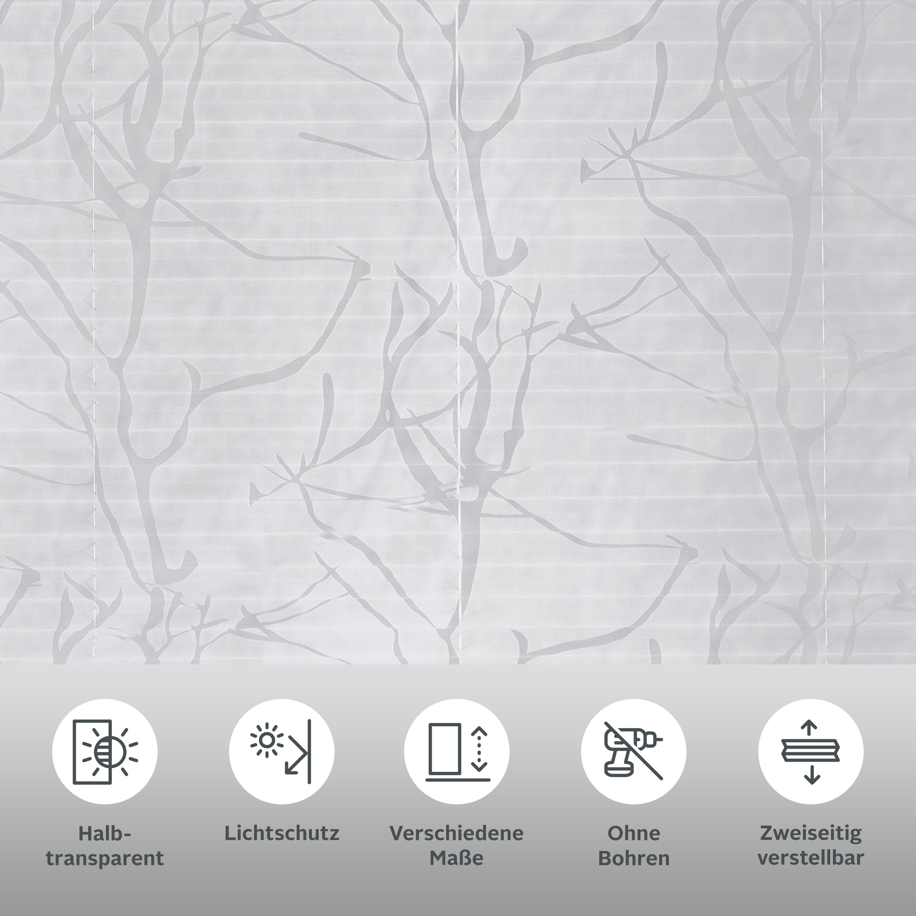 OTTO home Plissee Anna, Lichtschutz, ohne Bohren, verspannt, Klemmfix, Ästemotiv, Bestseller mit über 500 4,5-Sterne-Bewertungen, Klemmträger