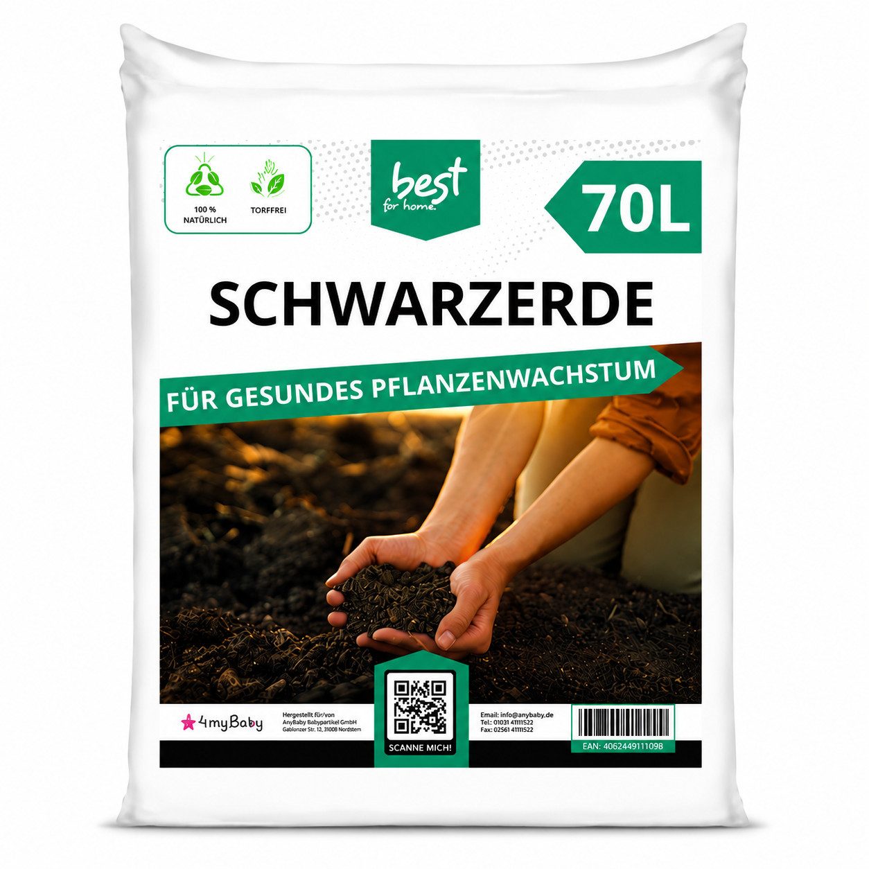 Best for Home Bio-Erde Bio-Blumenerde – Torffrei, für Zimmer- & Balkonpflanzen Schwarzerde, mit Organische Pflanzerde, (Einzelartikel, 1-St., 20L / 50L Sack), Bio und torffrei, ideal für Blumenbeete und Kübel