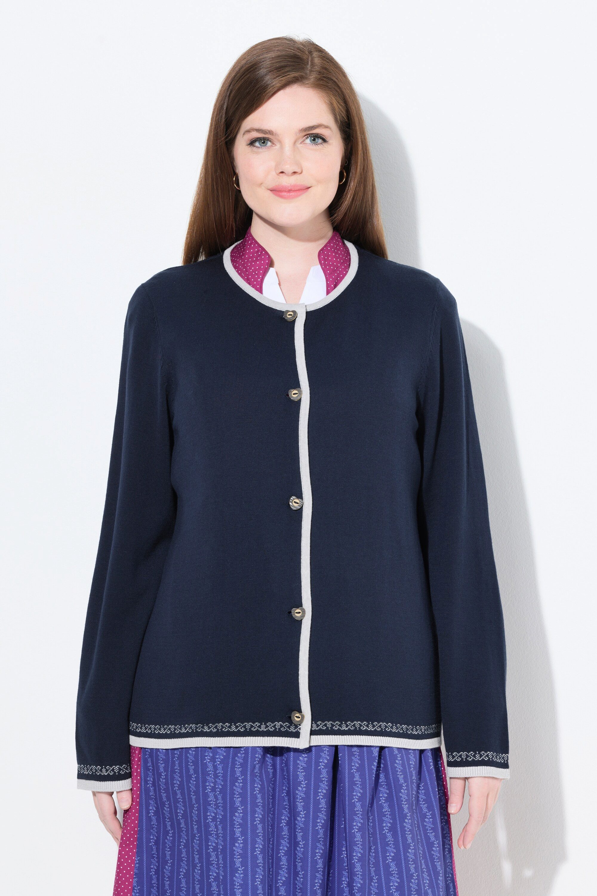 Ulla Popken Strickjacke Strickjacke Trachtenknöpfe Rundhals Langarm günstig online kaufen