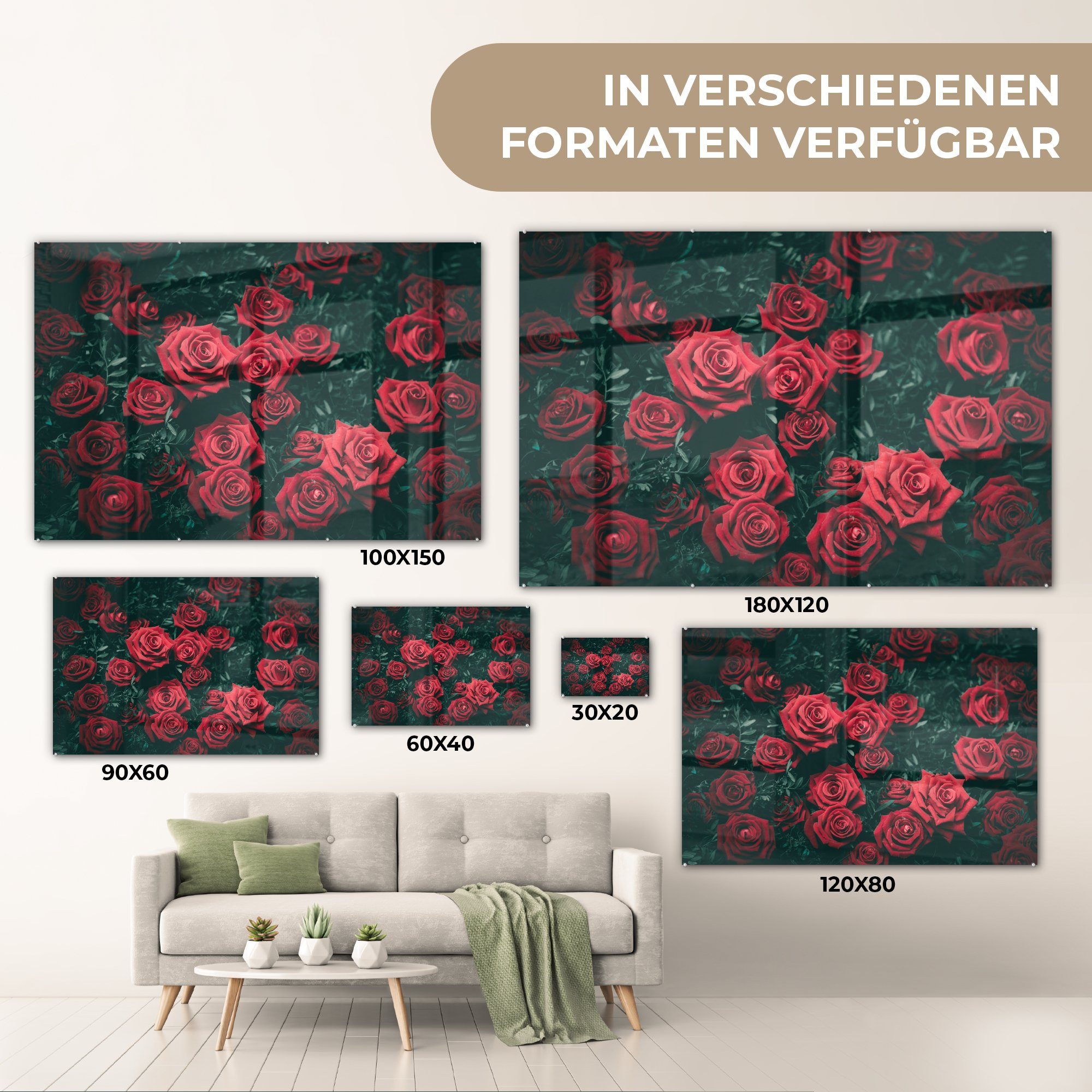 - Acrylglasbilder Acrylglasbild Rosen MuchoWow (1 Rot, St), - Wohnzimmer Schlafzimmer & Blumen