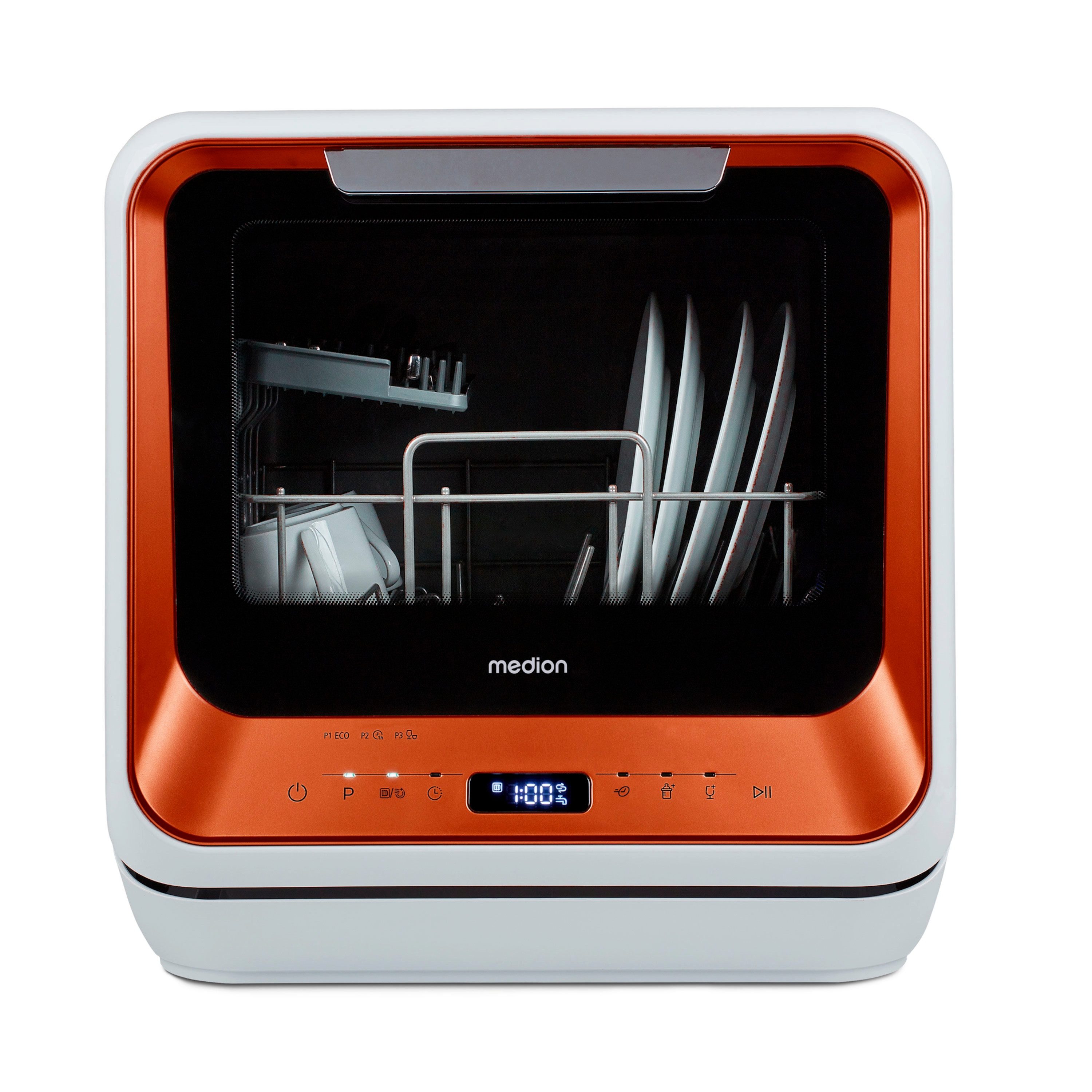 Medion® Tischgeschirrspüler MD37763, mit/ohne Wasseranschluss, 6 Reinigungsprogramme, freistehend, bronze
