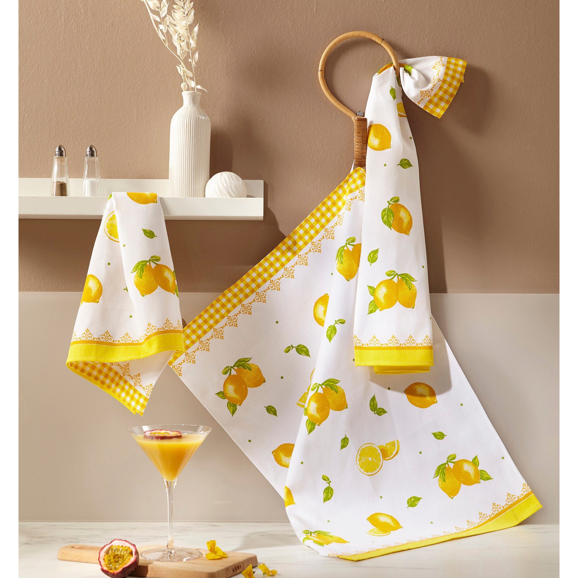 Erwin Müller Geschirrtuch Geschirrtuch "Zitrone" 3er-Pack, Baumwolle Motiv