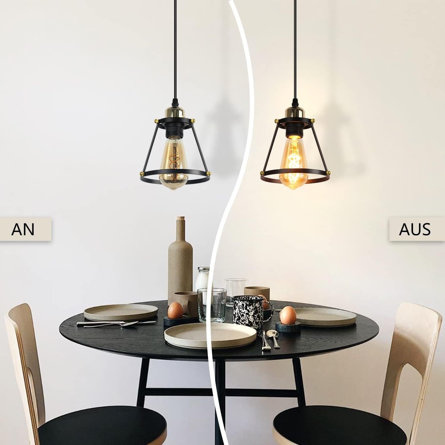 ZMH LED Pendelleuchte Vintage Schwarz Industrial Metall 1-flammig Esstischlampe 120cm