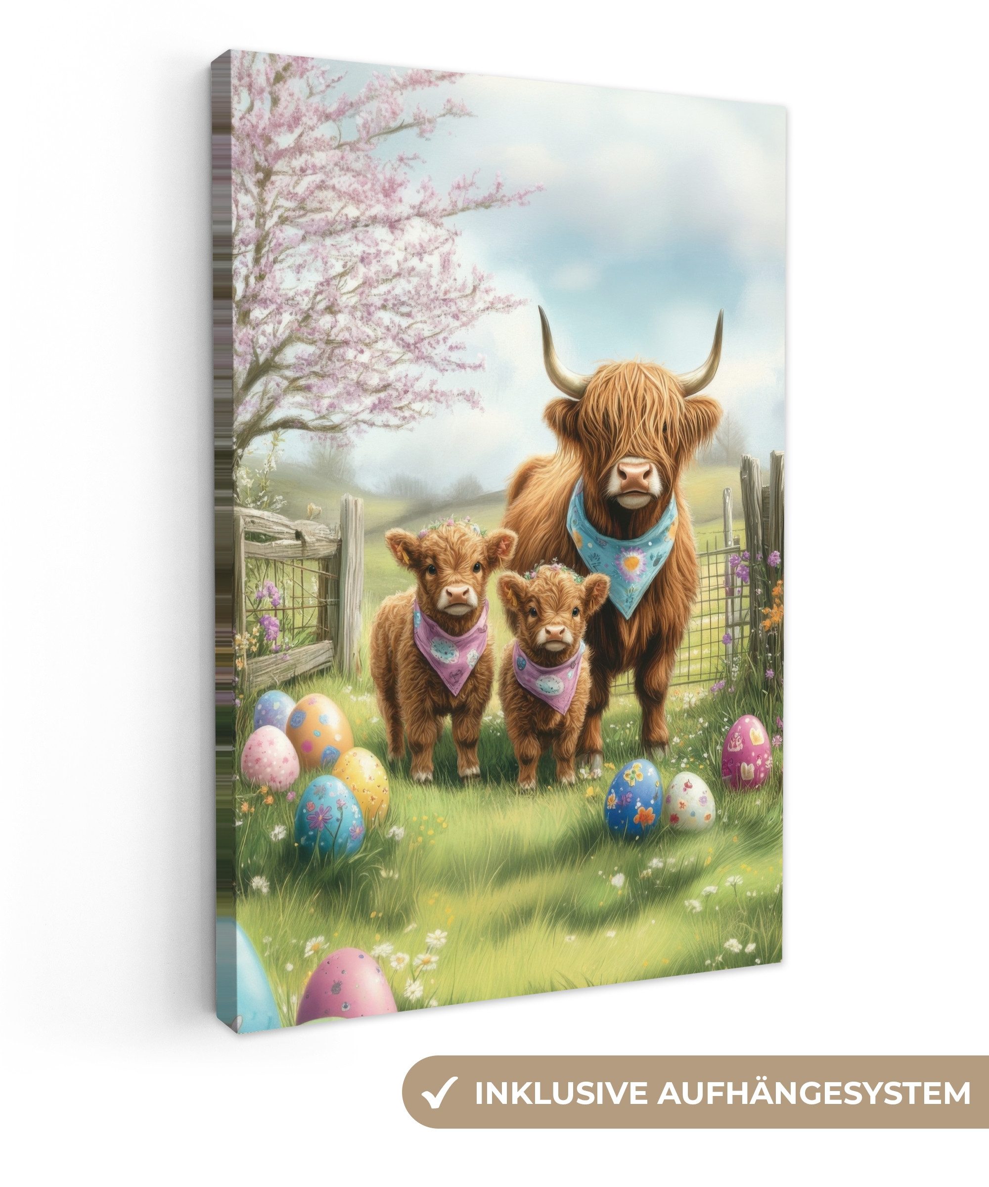 OneMillionCanvasses® Leinwandbild Schottische Highlander - Ostereier - Früh günstig online kaufen