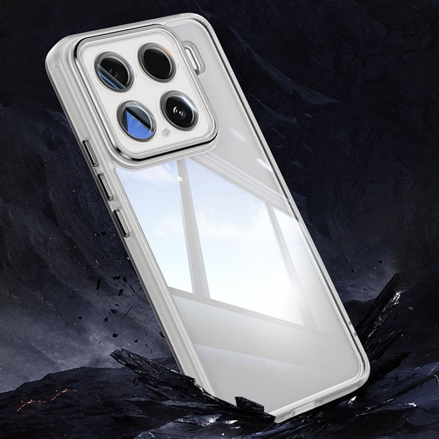 Wigento Handyhülle Für Xiaomi 15 Pro Armor Acryl / TPU Airbag Ecken Hülle Transparent, Hybrid Hülle mit Luftpolster Ecken und Metalltasten