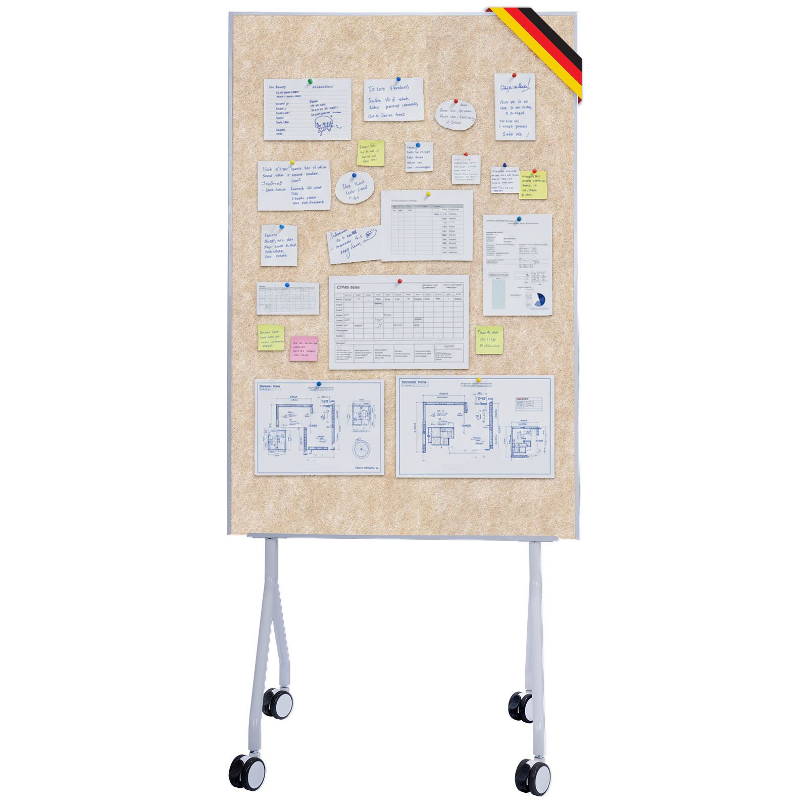 Floordirekt Memoboard Giant, Mobile Präsentationstafel 80 × 120 cm mit feststellbaren Rollen, (leichter & stabiler Metallrahmen, 1-tlg., verschiedene Farben), beidseitige Filztafel mit Ablage für Büro, Schule, Meeting, Workshop