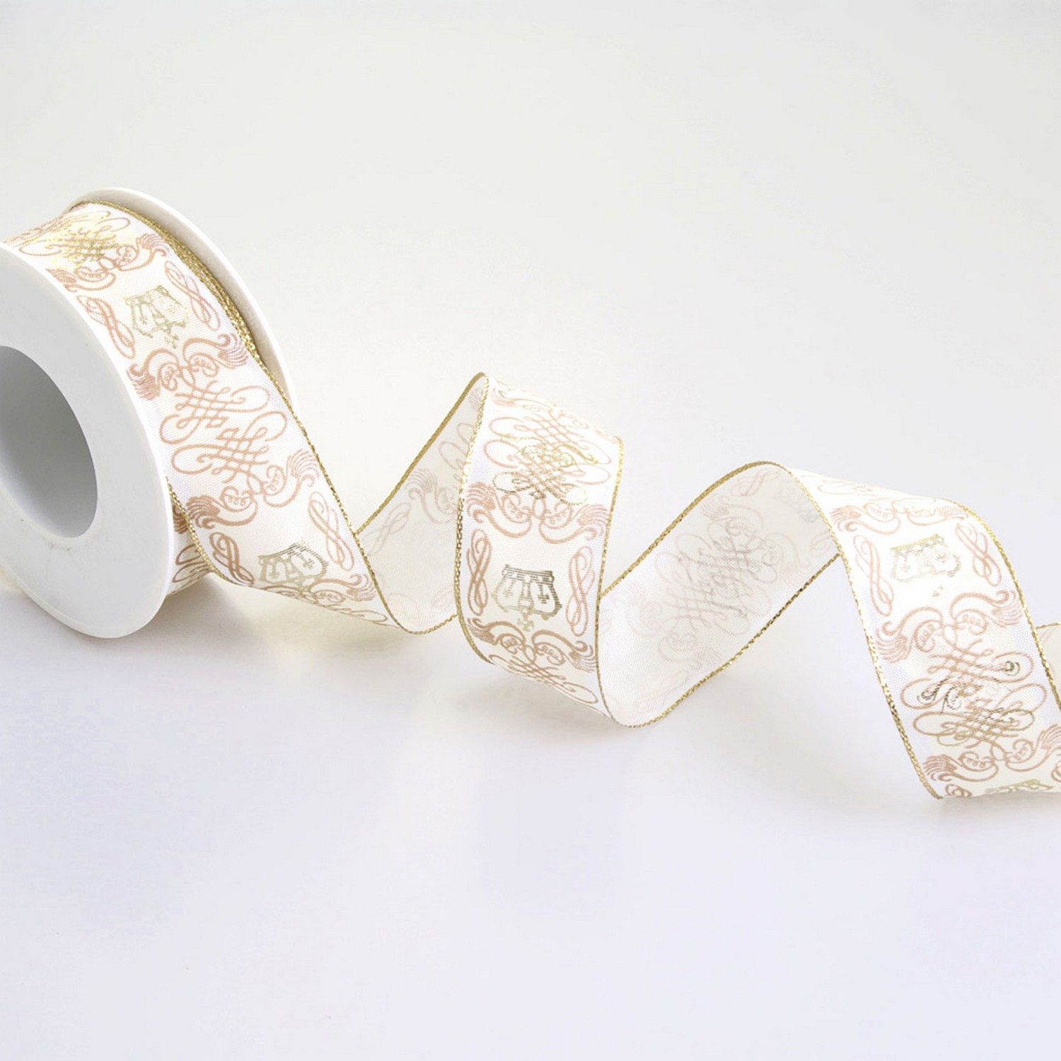 Deko AS Geschenkband Dekoband mit royalem Muster - creme - 40mm - 20m - 10880 024