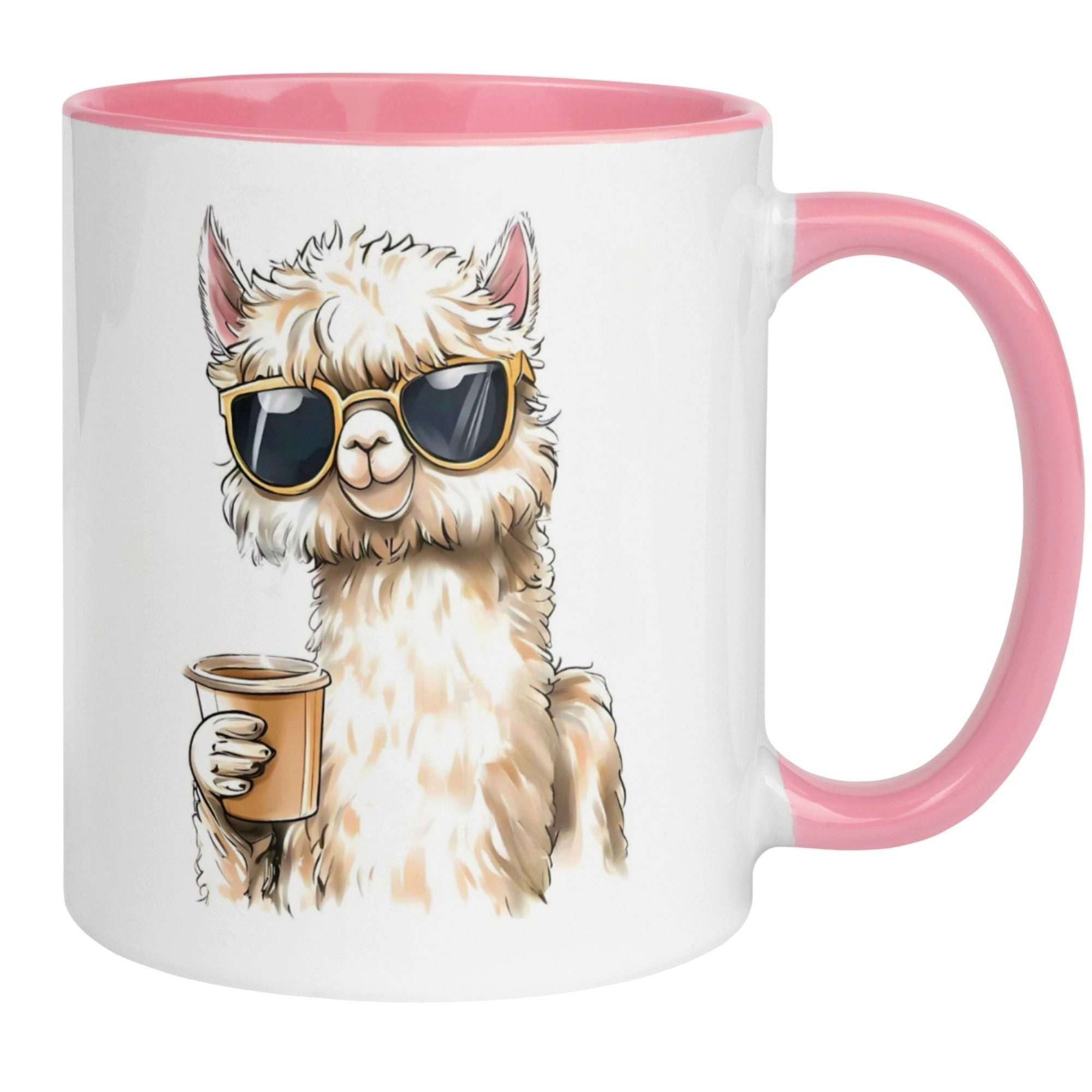 Momentals Tasse Alpaka – „Kaffee und Sonnenbrille“ – lustiger Geschenk Becher, Gratis Versand · Links-&Rechtshänder · Spülmaschinenfest